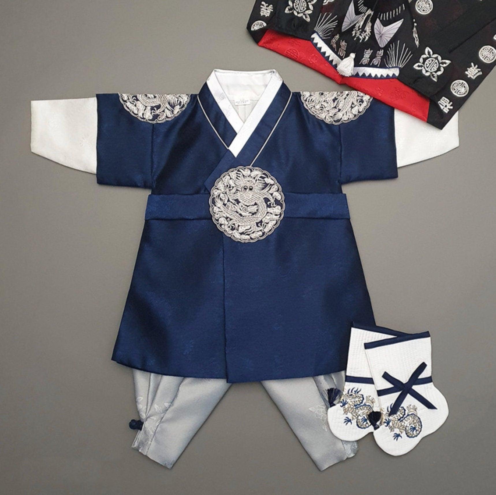 Hyungoon Silver Navy Boy Hanbok (100D-15YR) - Native Korean