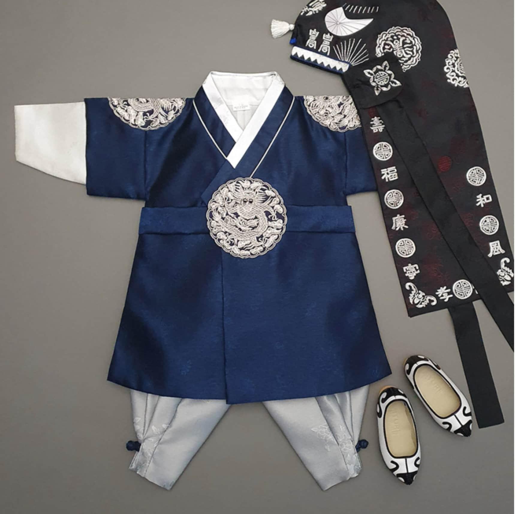 Hyungoon Silver Navy Boy Hanbok (100D-15YR) - Native Korean