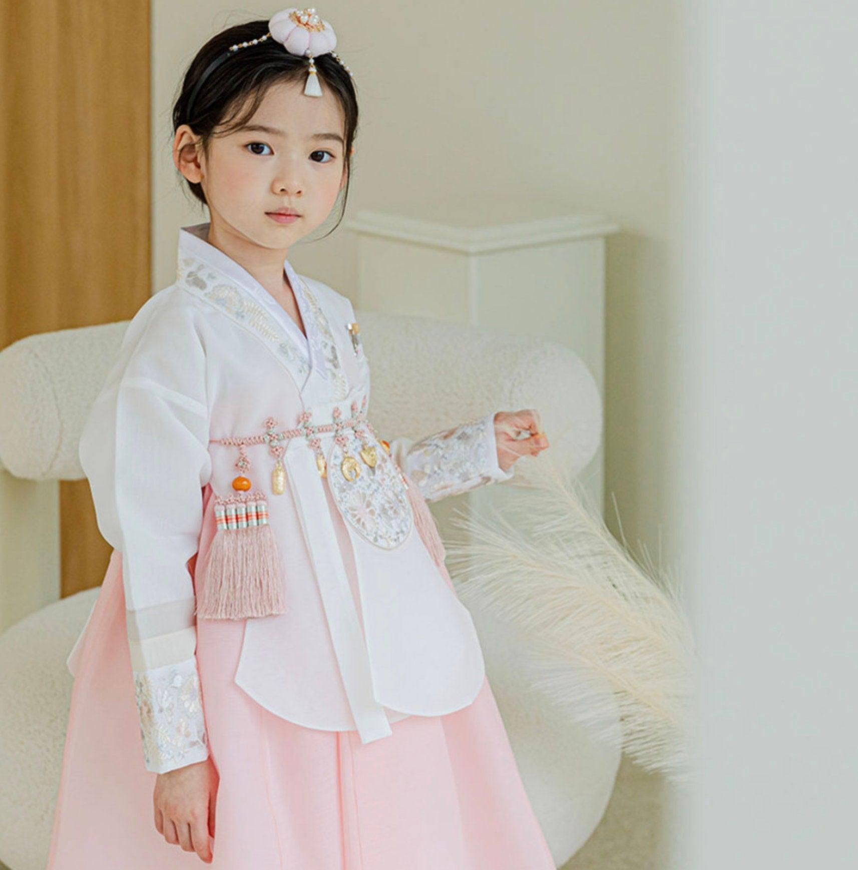 Hyunji Dangeui-Peach Skirt Girl Hanbok (100D-15YR) - Native Korean