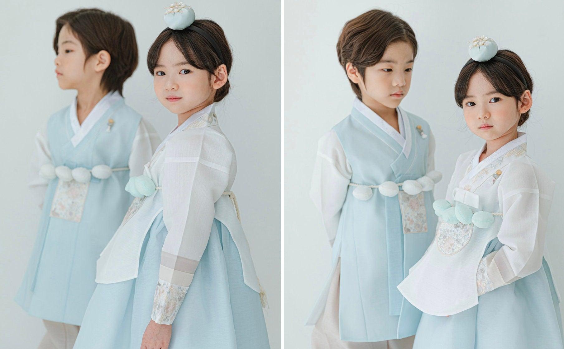 Hyunji Dangeui-Sky Skirt Girl Hanbok (100D-15YR) - Native Korean