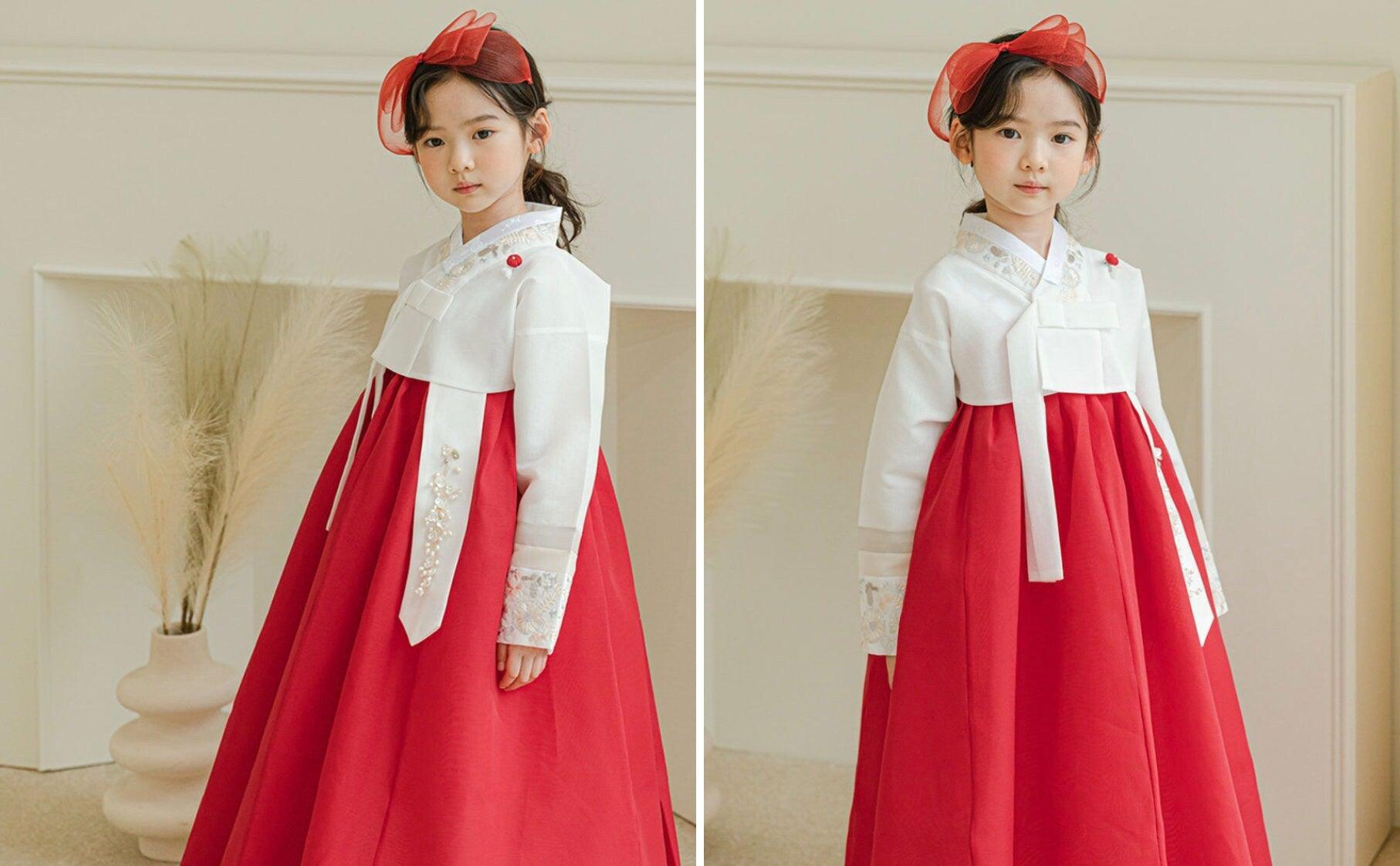 Hyunji Jeogori Red Girl Hanbok (100D-15YR) - Native Korean