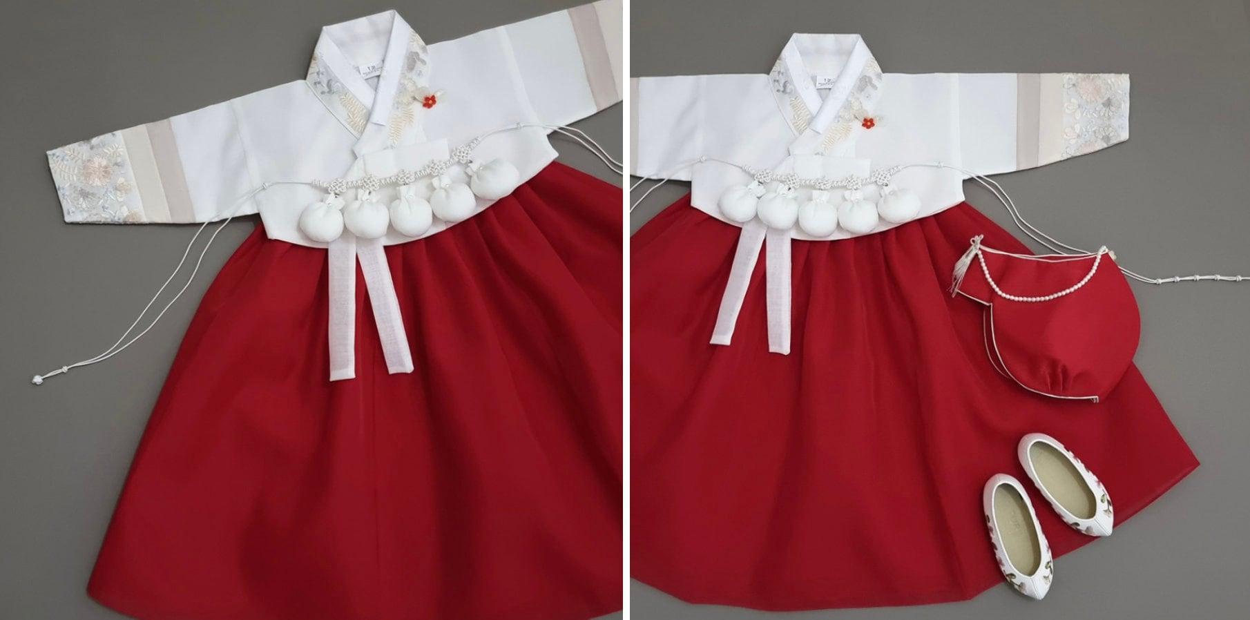 Hyunji Jeogori Red Girl Hanbok (100D-15YR) - Native Korean