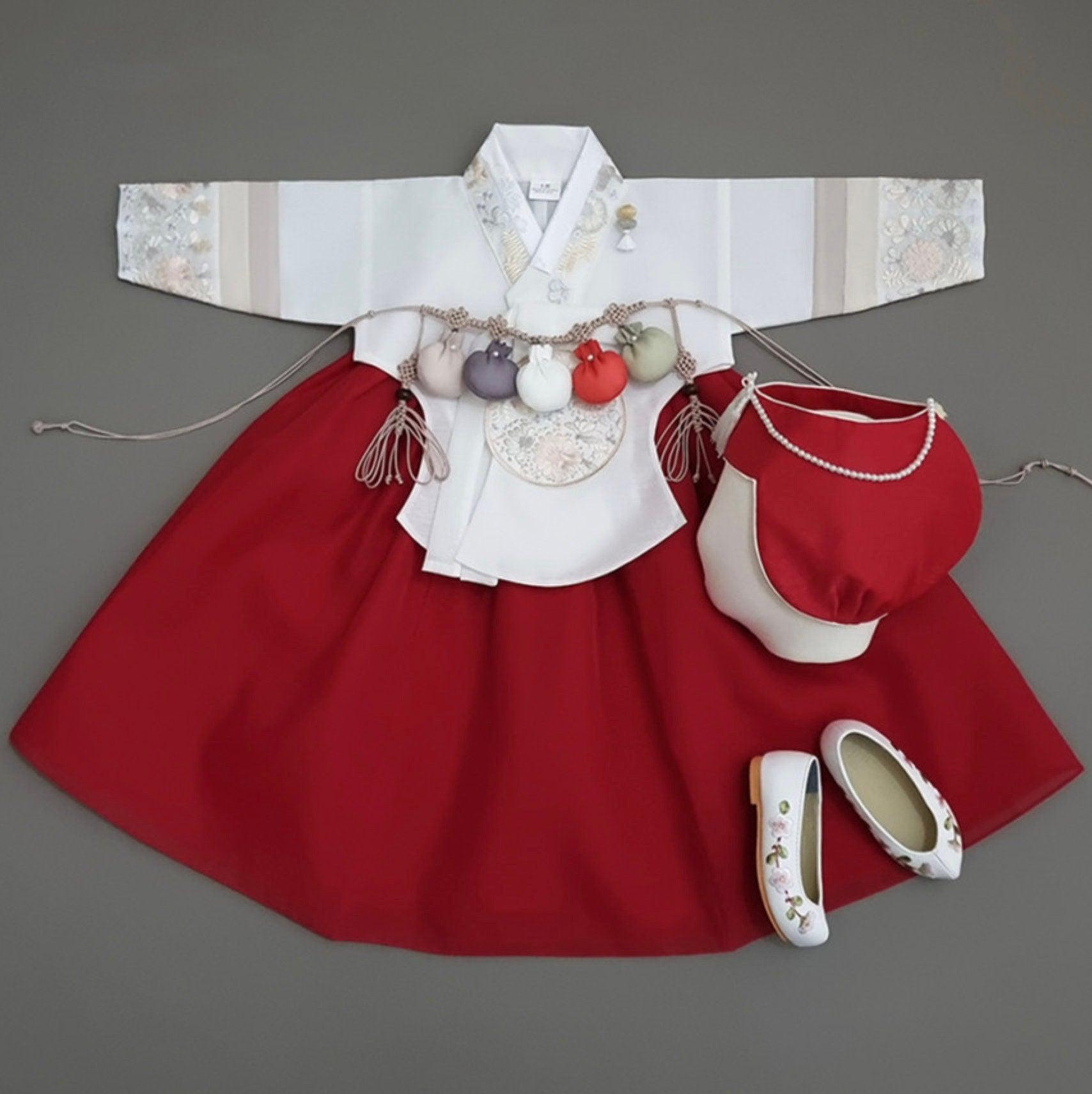 Hyunji Red Girl Hanbok (100D-15YR) - Native Korean