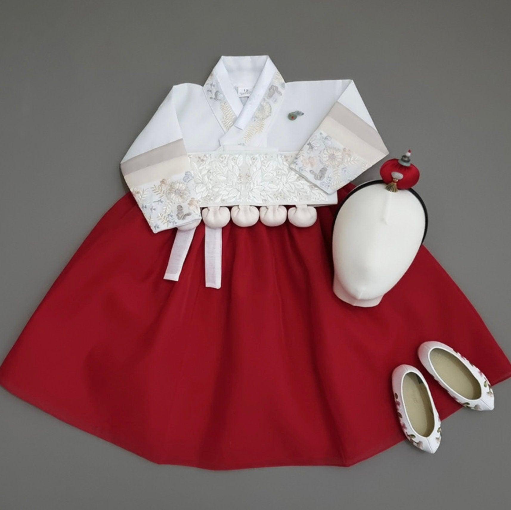 Hyunji Red Girl Hanbok (100D-15YR) - Native Korean