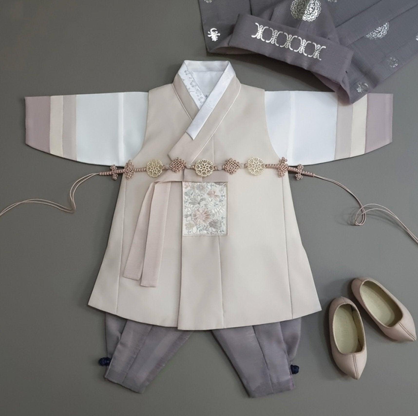 Hyunsoo Beige Stripe Boy Hanbok (100D-10YR) - Native Korean