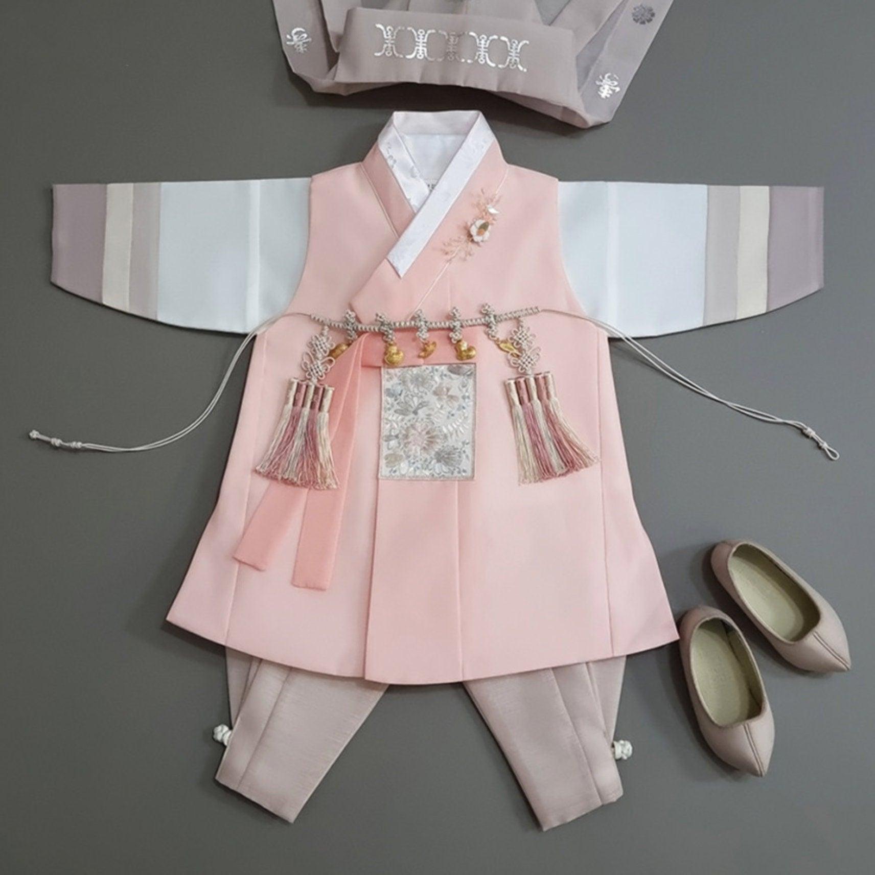 Hyunsoo Coral Stripe Boy Hanbok (100D-10YR) - Native Korean