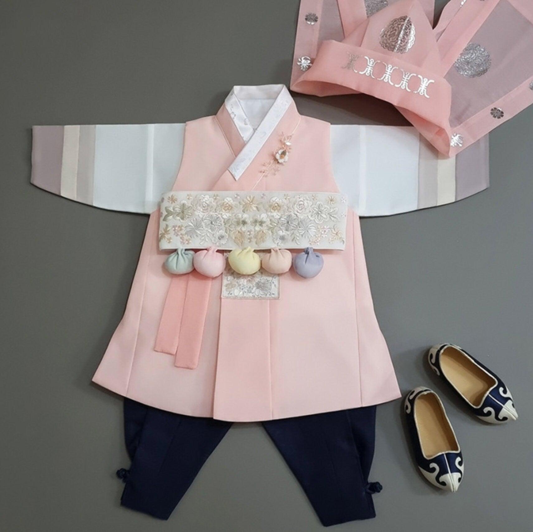 Hyunsoo Coral Stripe Boy Hanbok (100D-10YR) - Native Korean