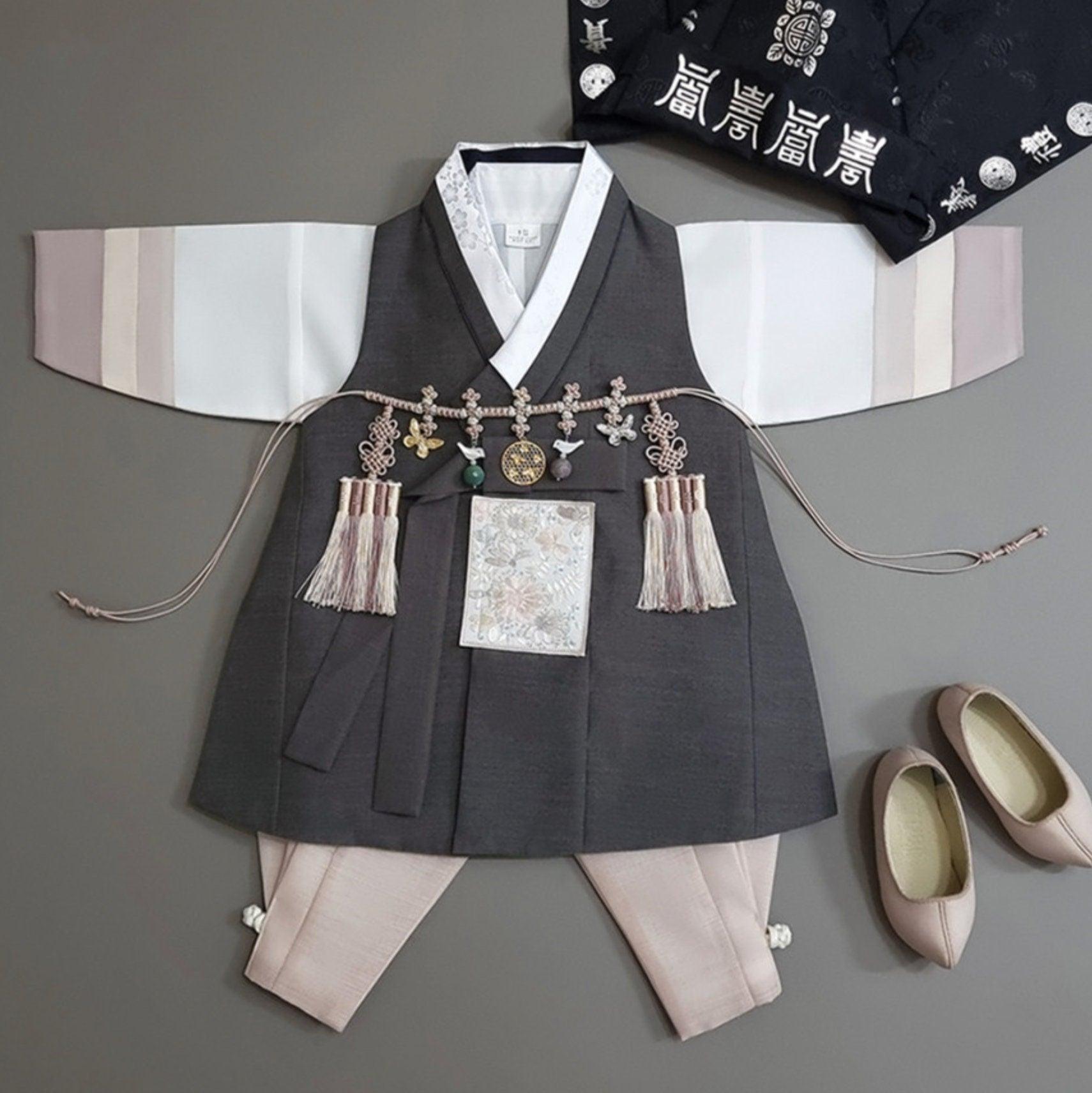 Hyunsoo Gray Stripe Boy Hanbok (100D-10YR) - Native Korean