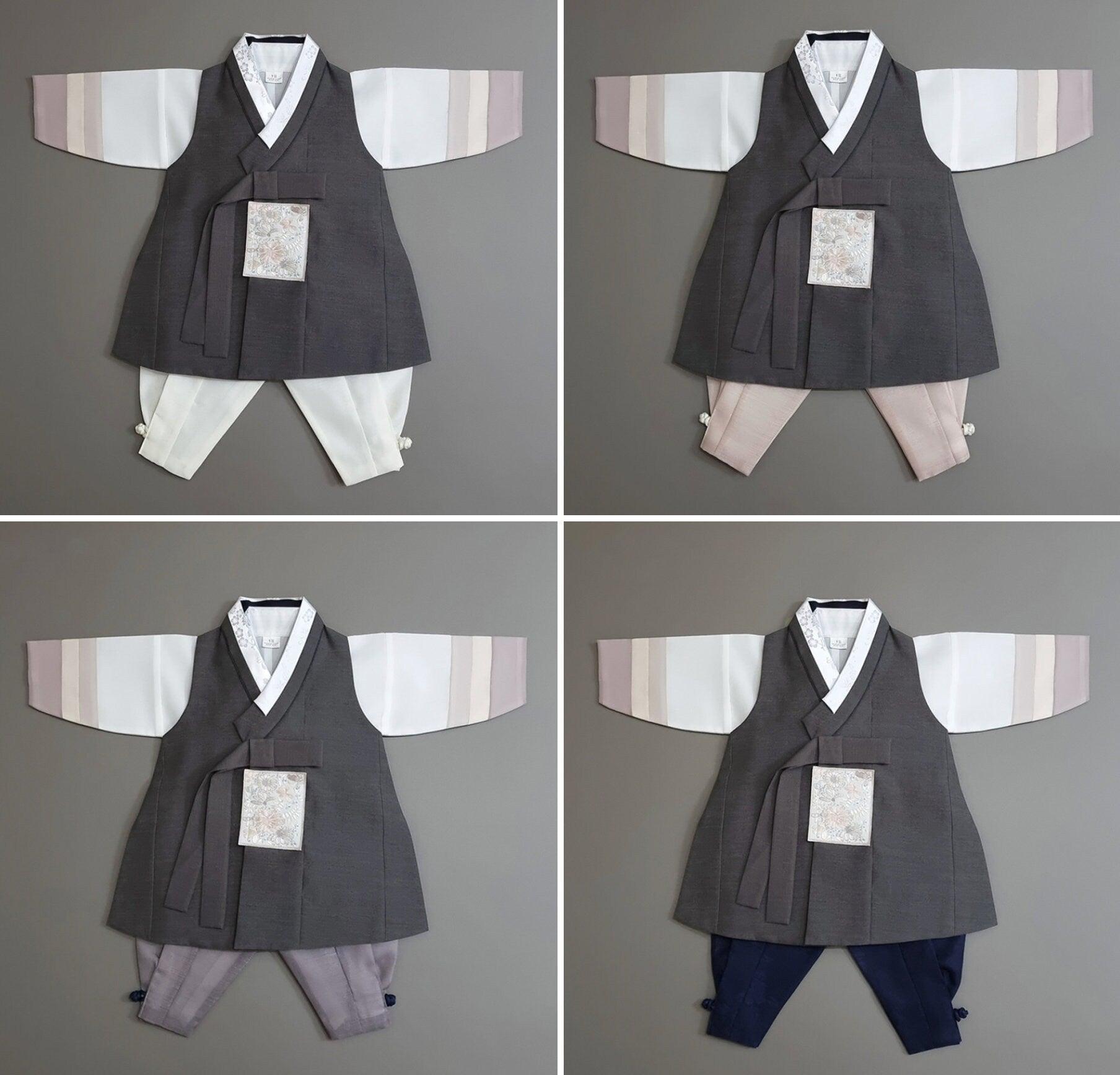 Hyunsoo Gray Stripe Boy Hanbok (100D-10YR) - Native Korean