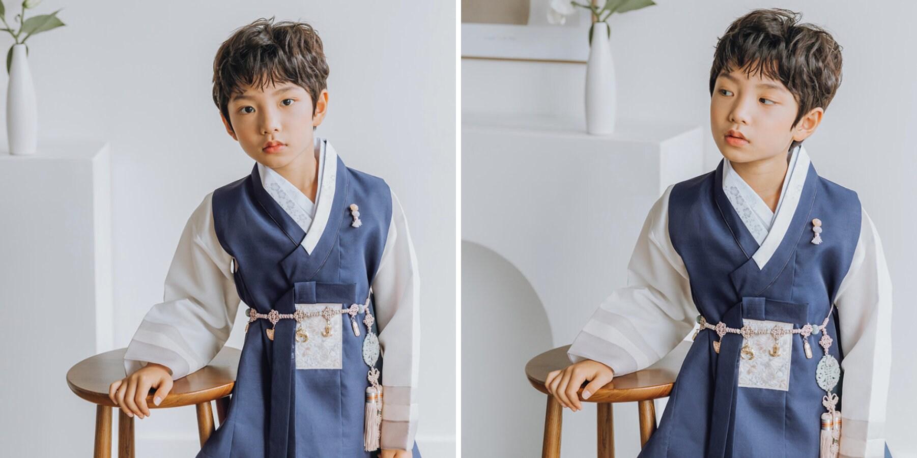 Hyunsoo Navy Stripe Boy Hanbok (100D-15YR) - Native Korean