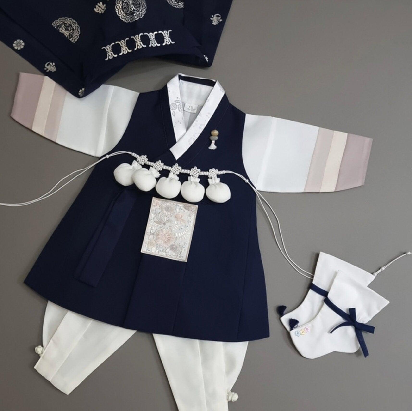 Hyunsoo Navy Stripe Boy Hanbok (100D-15YR) - Native Korean