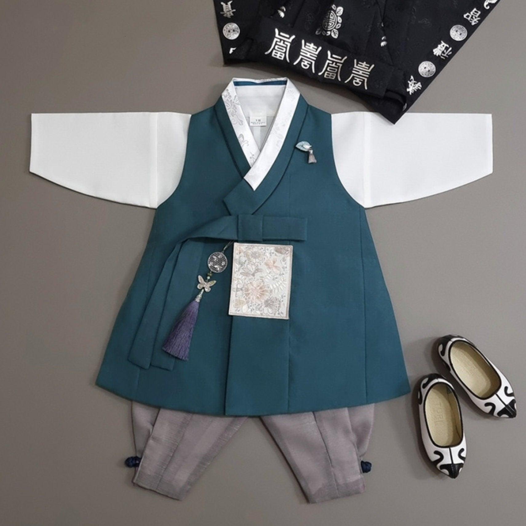 Hyunsoo Teal Solid Boy Hanbok (100D-10YR) - Native Korean