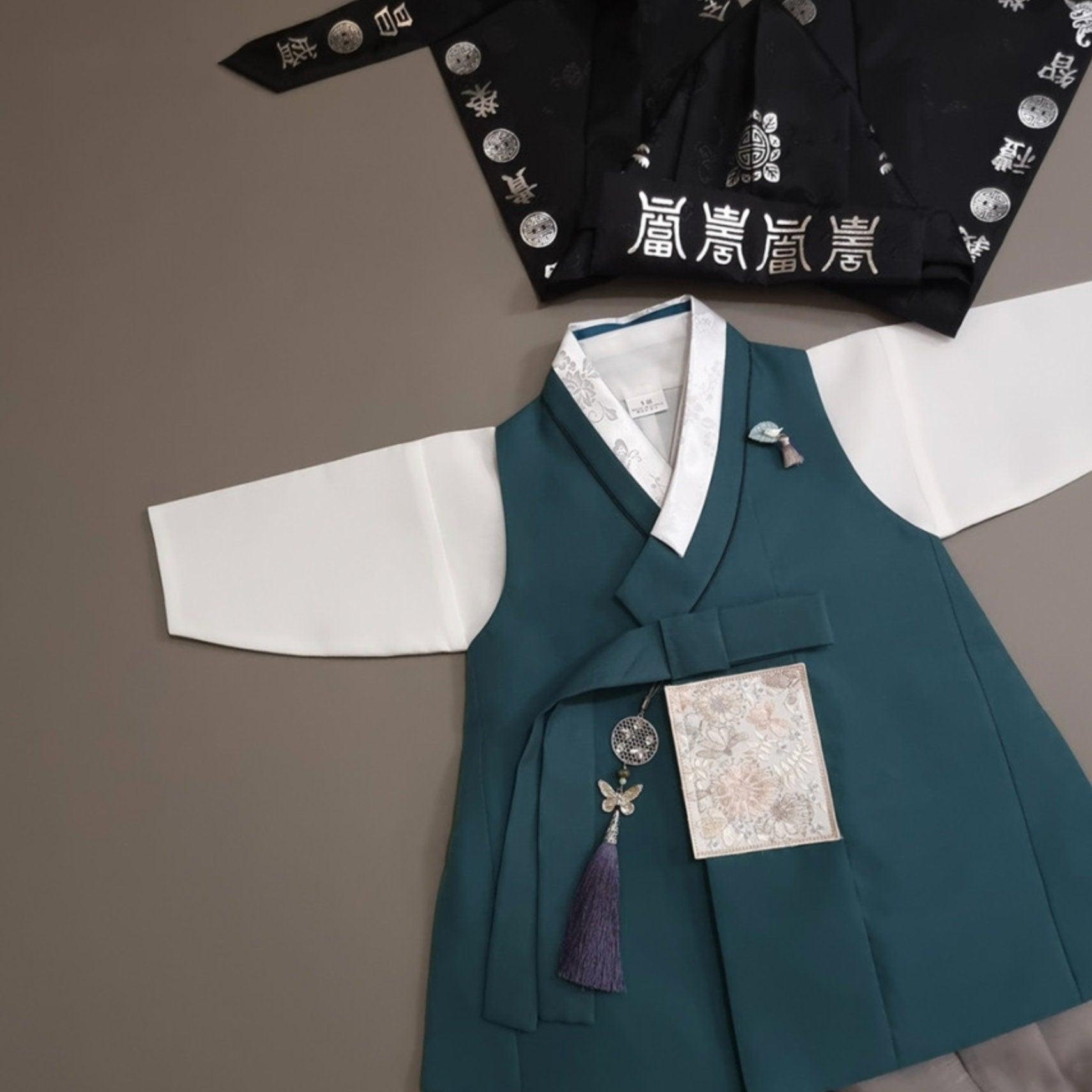 Hyunsoo Teal Solid Boy Hanbok (100D-10YR) - Native Korean