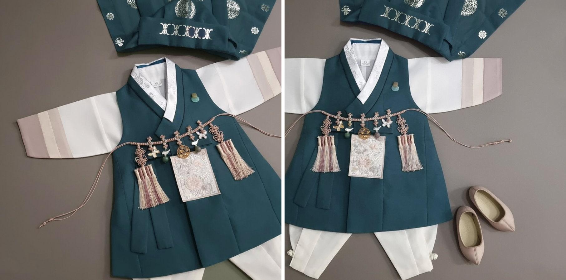 Hyunsoo Teal Stripe Boy Hanbok (100D-10YR) - Native Korean