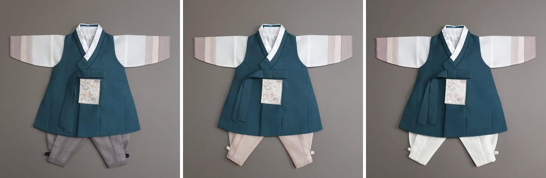 Hyunsoo Teal Stripe Boy Hanbok (100D-10YR) - Native Korean