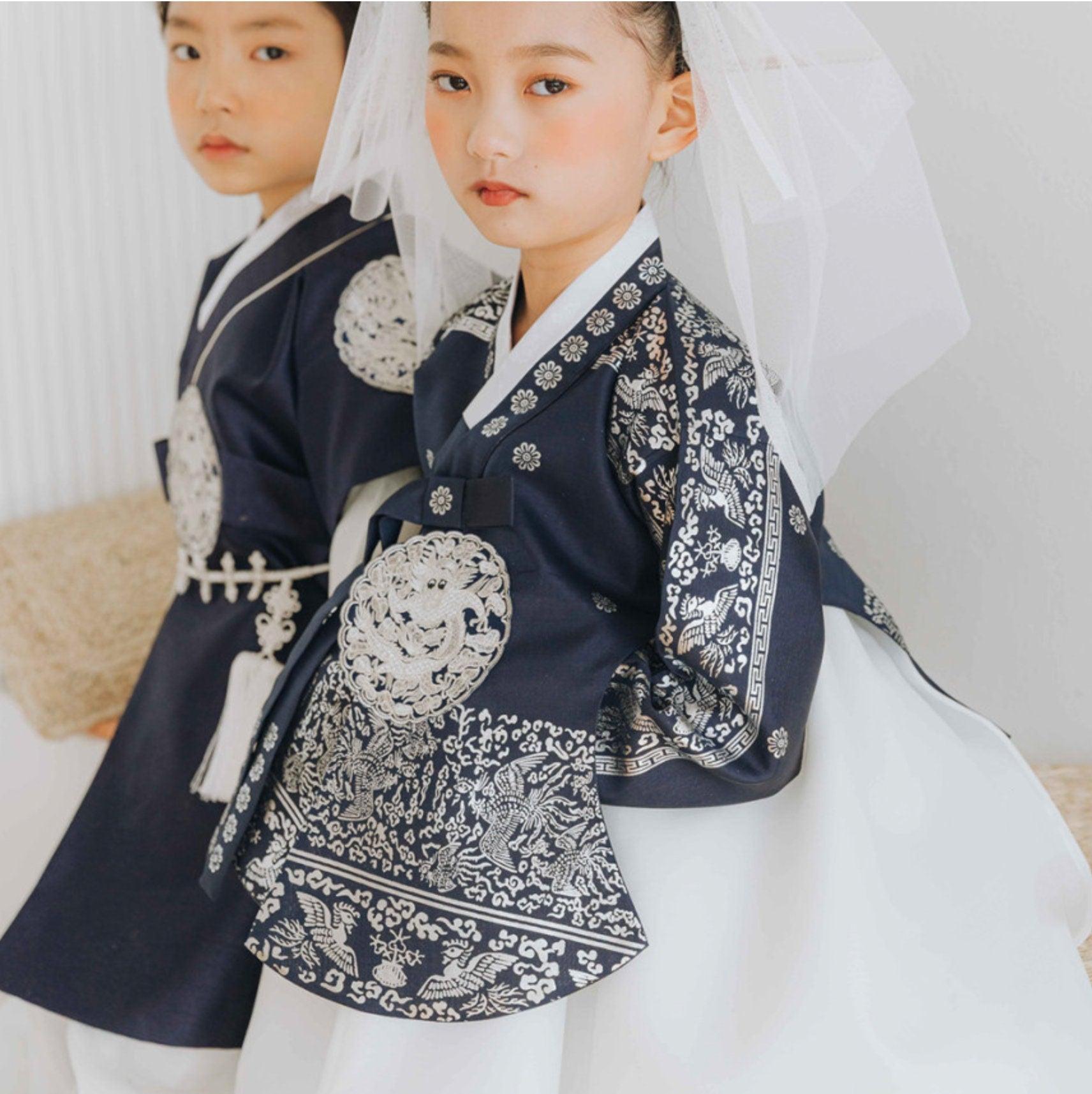 Hyungoon Silver Embroidery Navy Boy Hanbok (100D-15YR) - Native Korean