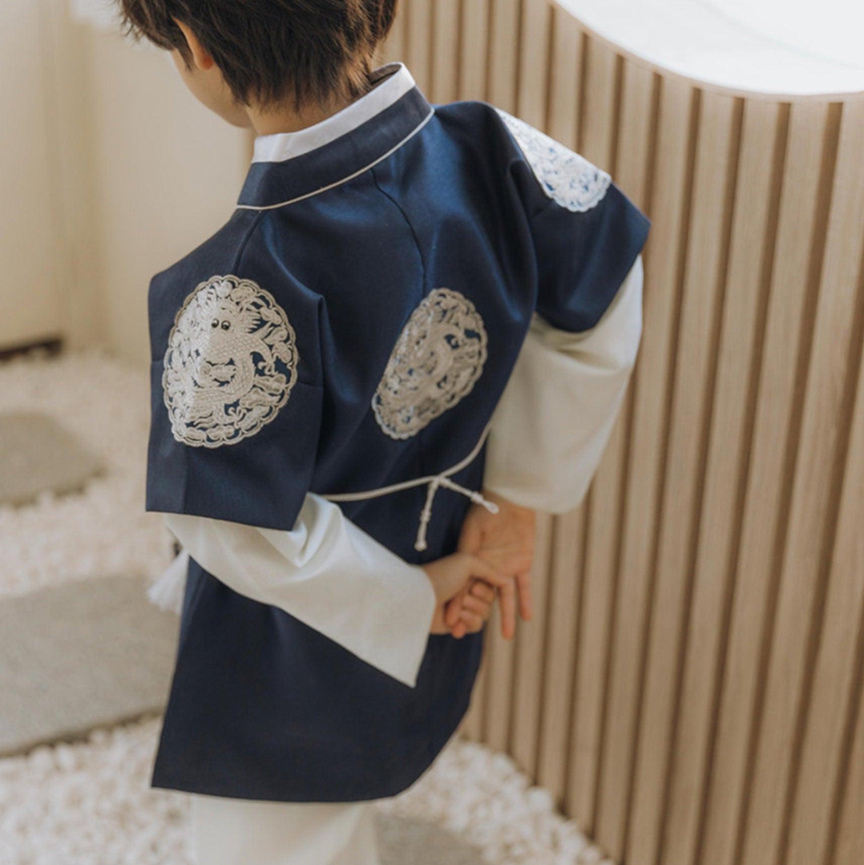 Hyungoon Silver Embroidery Navy Boy Hanbok (100D-15YR) - Native Korean