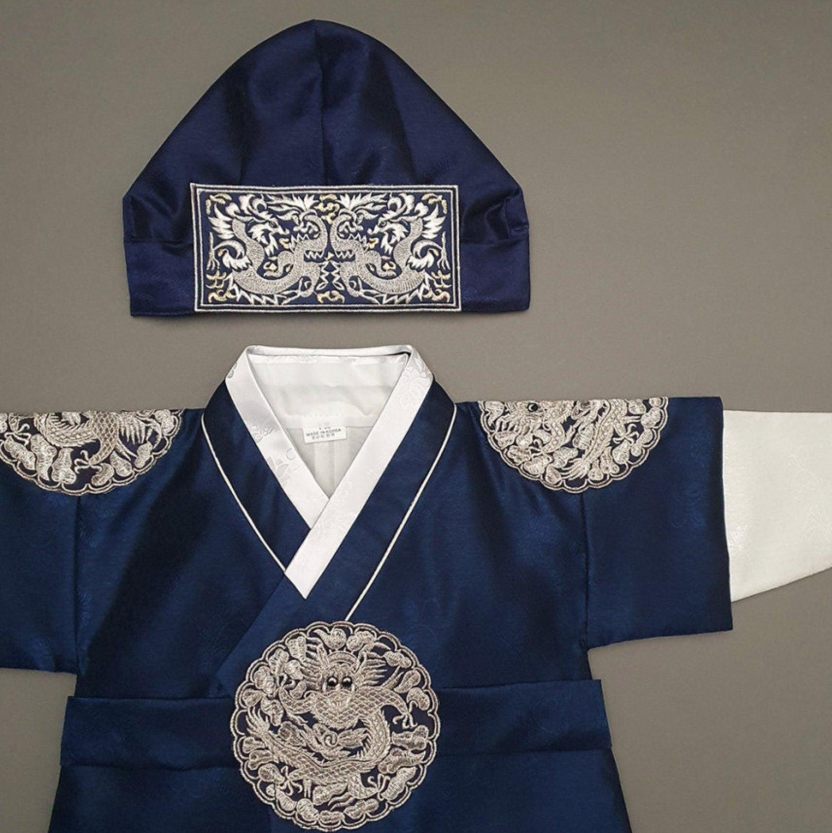 Hyungoon Silver Embroidery Navy Boy Hanbok (100D-15YR) - Native Korean