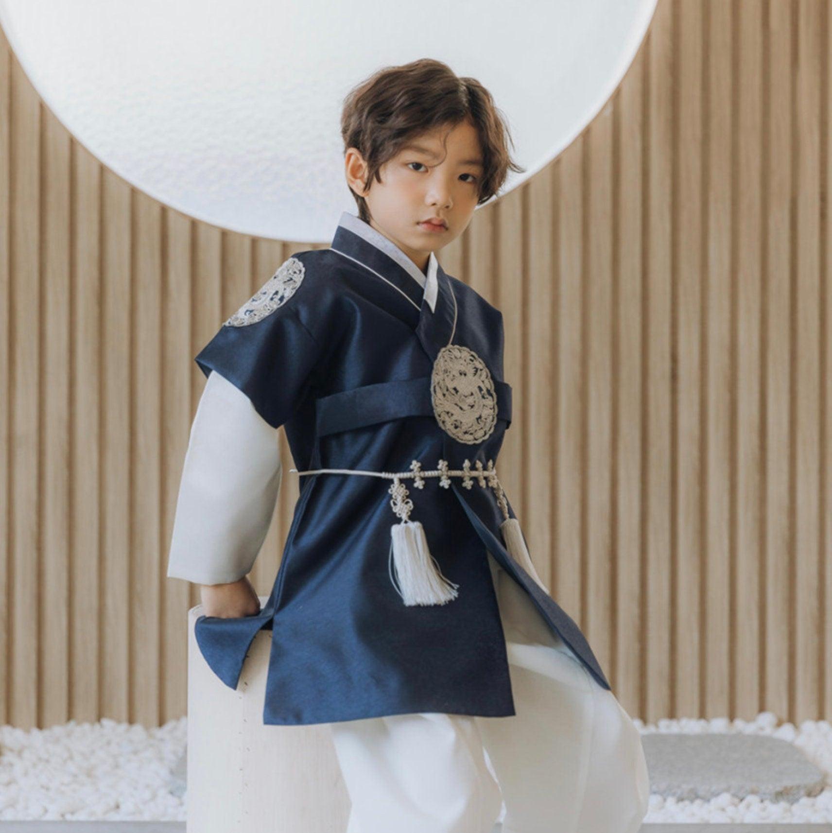 Hyungoon Silver Embroidery Navy Boy Hanbok (100D-15YR) - Native Korean