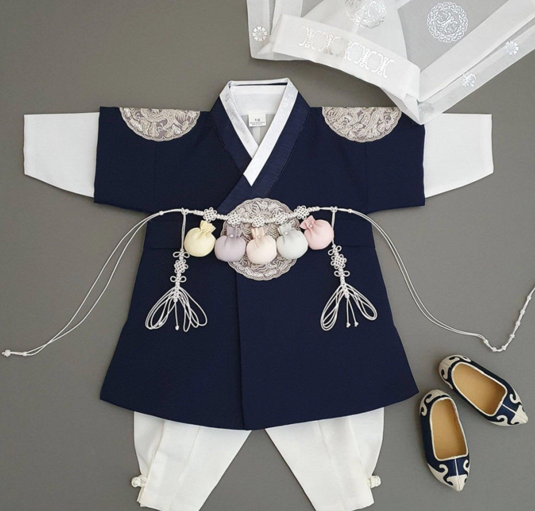 Hyungoon Gray Embroidery Navy Boy Hanbok (100D-10YR) - Native Korean