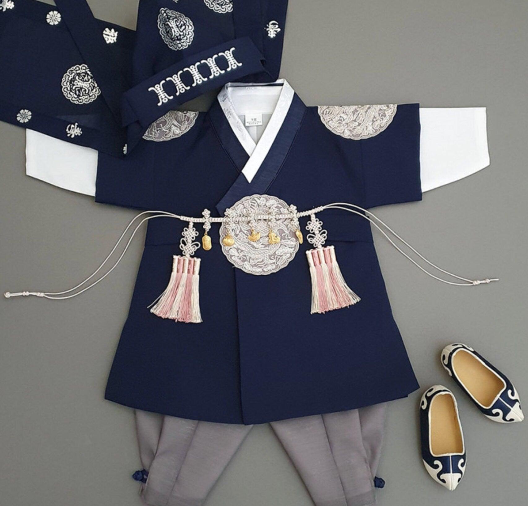 Hyungoon Gray Embroidery Navy Boy Hanbok (100D-10YR) - Native Korean