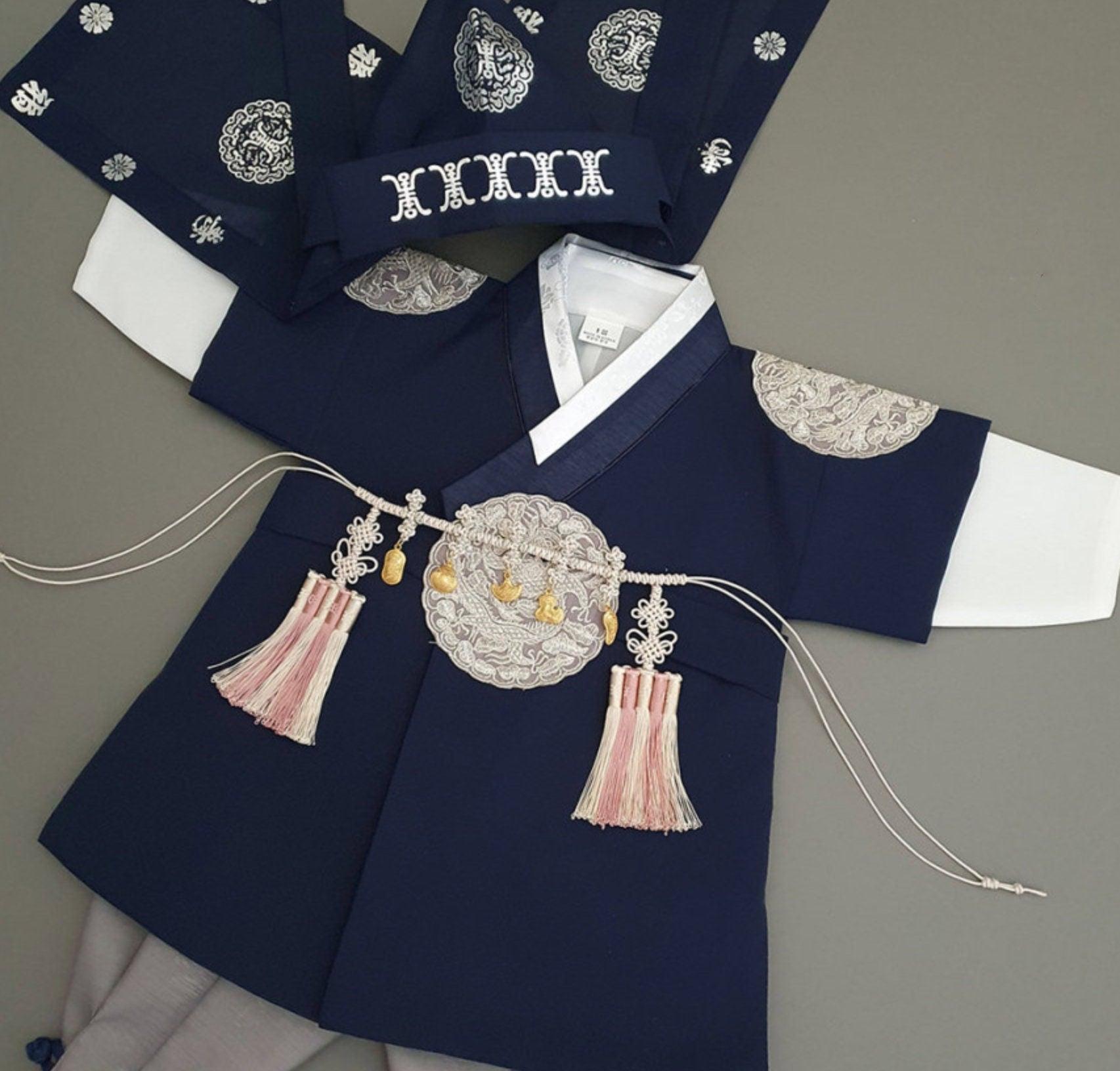 Hyungoon Gray Embroidery Navy Boy Hanbok (100D-10YR) - Native Korean