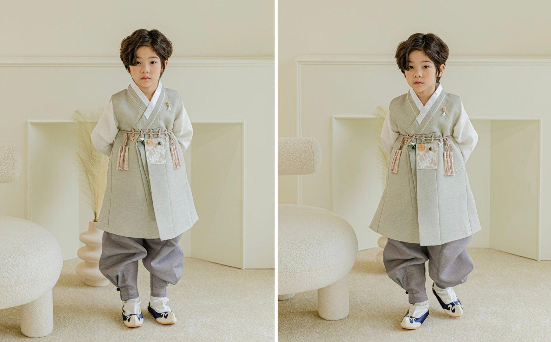 Yusin Khaki Stripe Boy Hanbok (100D-15YR) - Native Korean