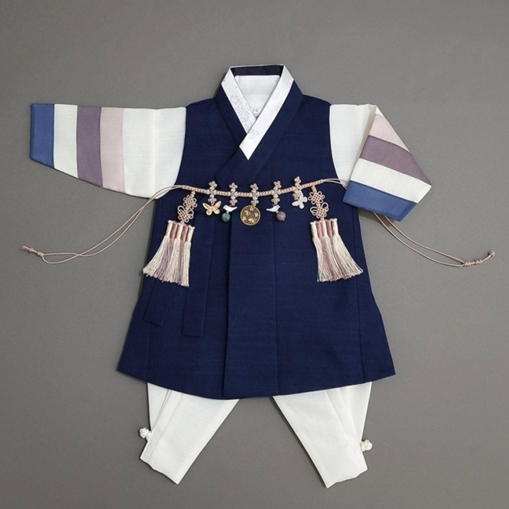 Indong Navy Ivory Stripe Boy Hanbok (100D-10YR) - Native Korean