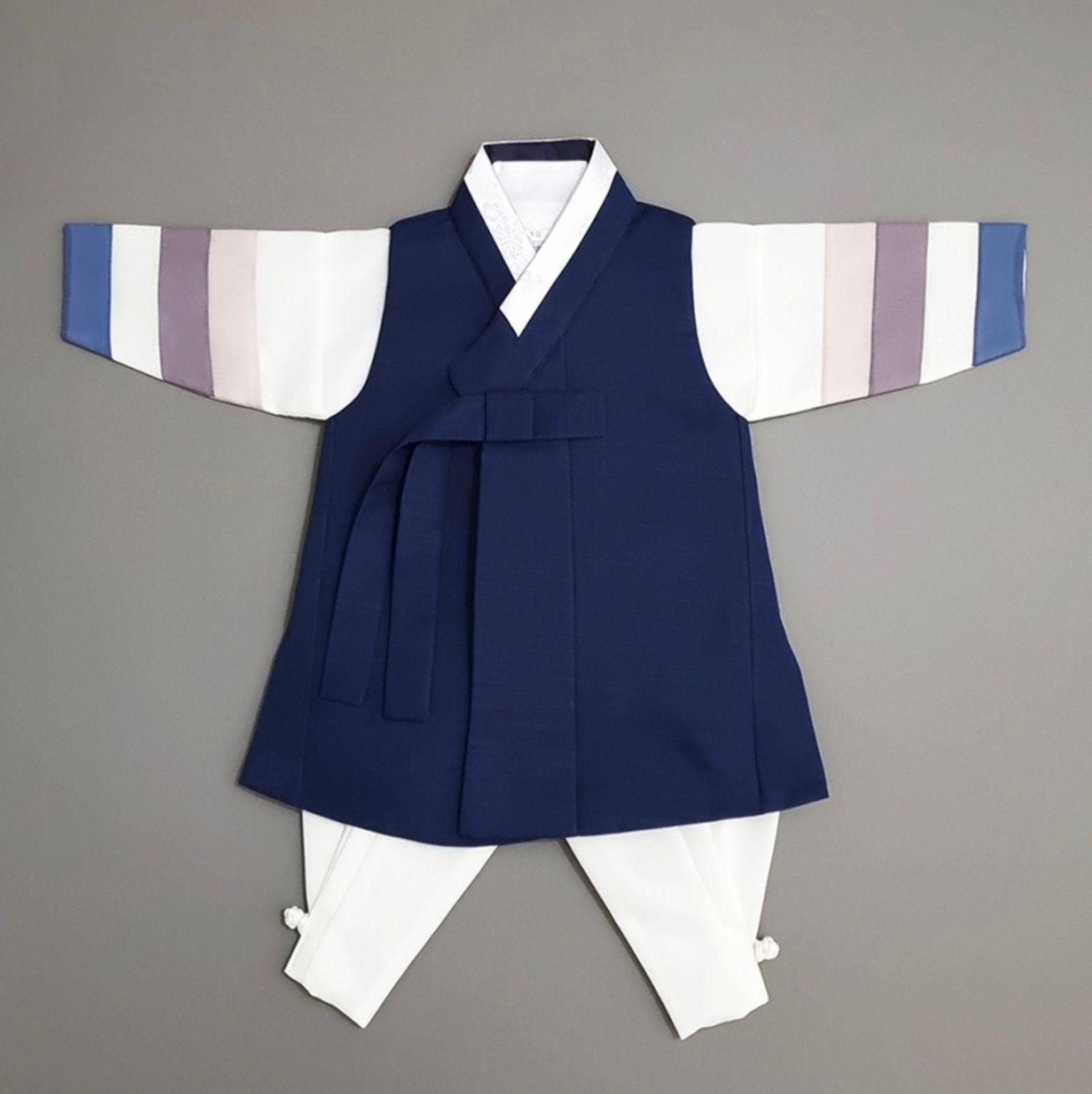 Indong Navy Ivory Stripe Boy Hanbok (100D-10YR) - Native Korean