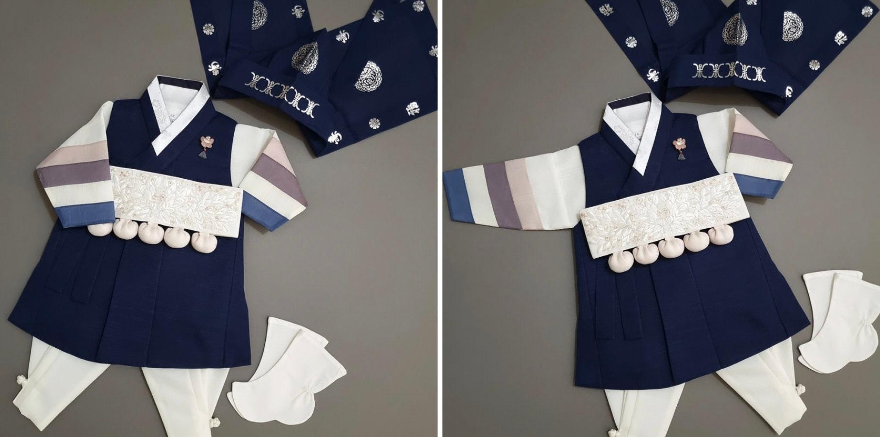 Indong Navy Ivory Stripe Boy Hanbok (100D-10YR) - Native Korean