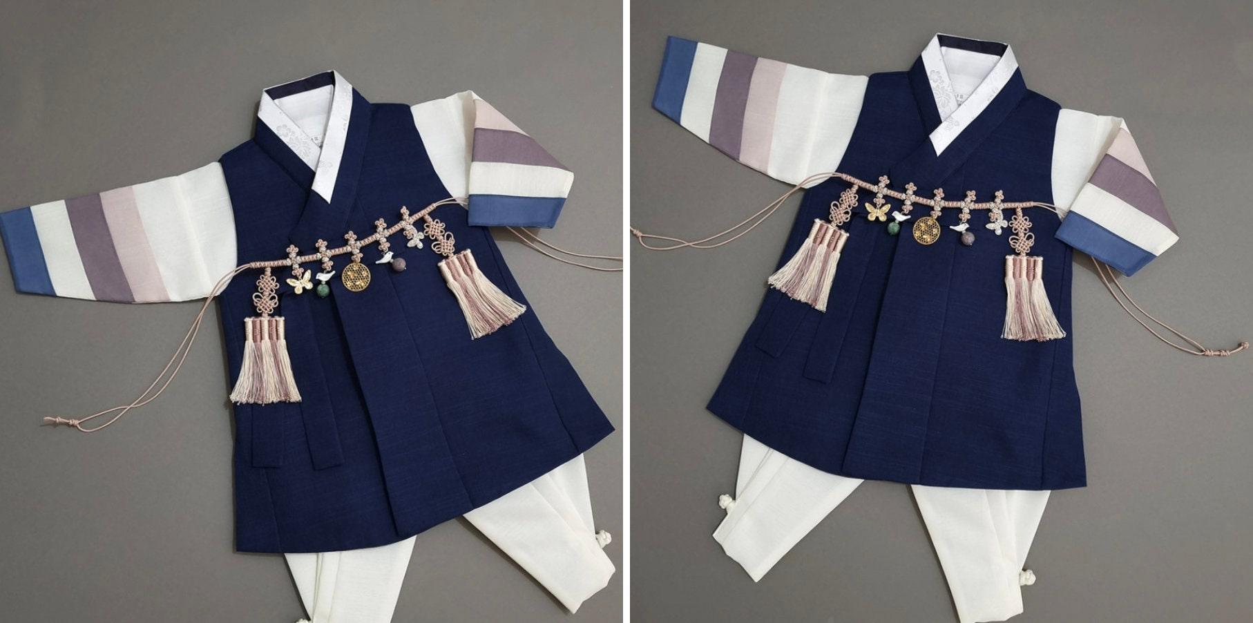 Indong Navy Ivory Stripe Boy Hanbok (100D-10YR) - Native Korean