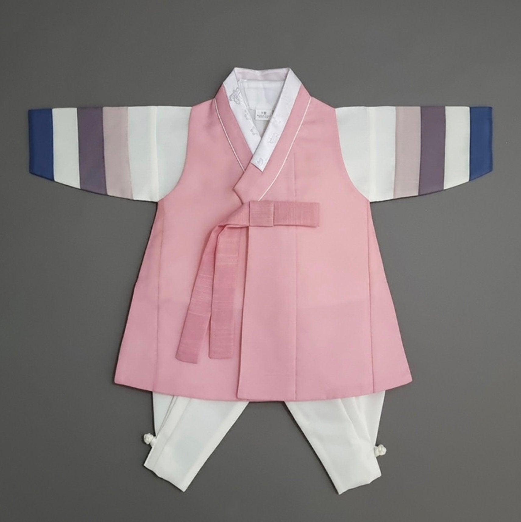 Indong Pink Stripe Ivory Boy Hanbok (100D-10YR) - Native Korean