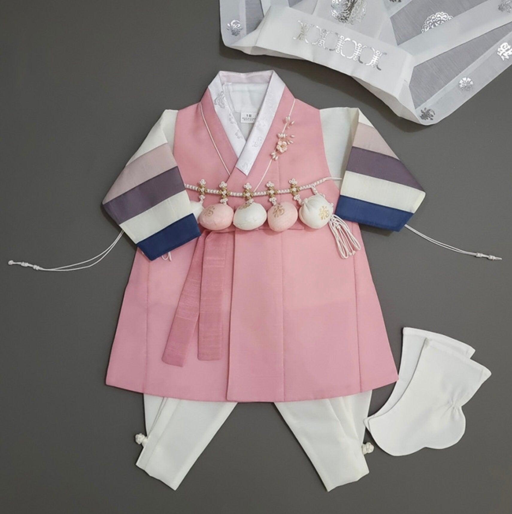 Indong Pink Stripe Ivory Boy Hanbok (100D-10YR) - Native Korean