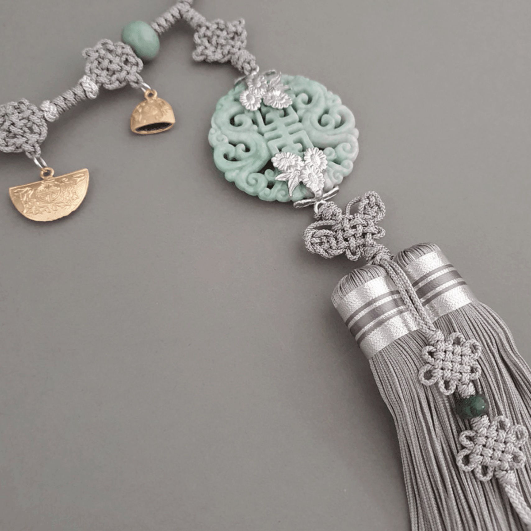 Jade Gold Ornaments Tassel Belt - Native Korean