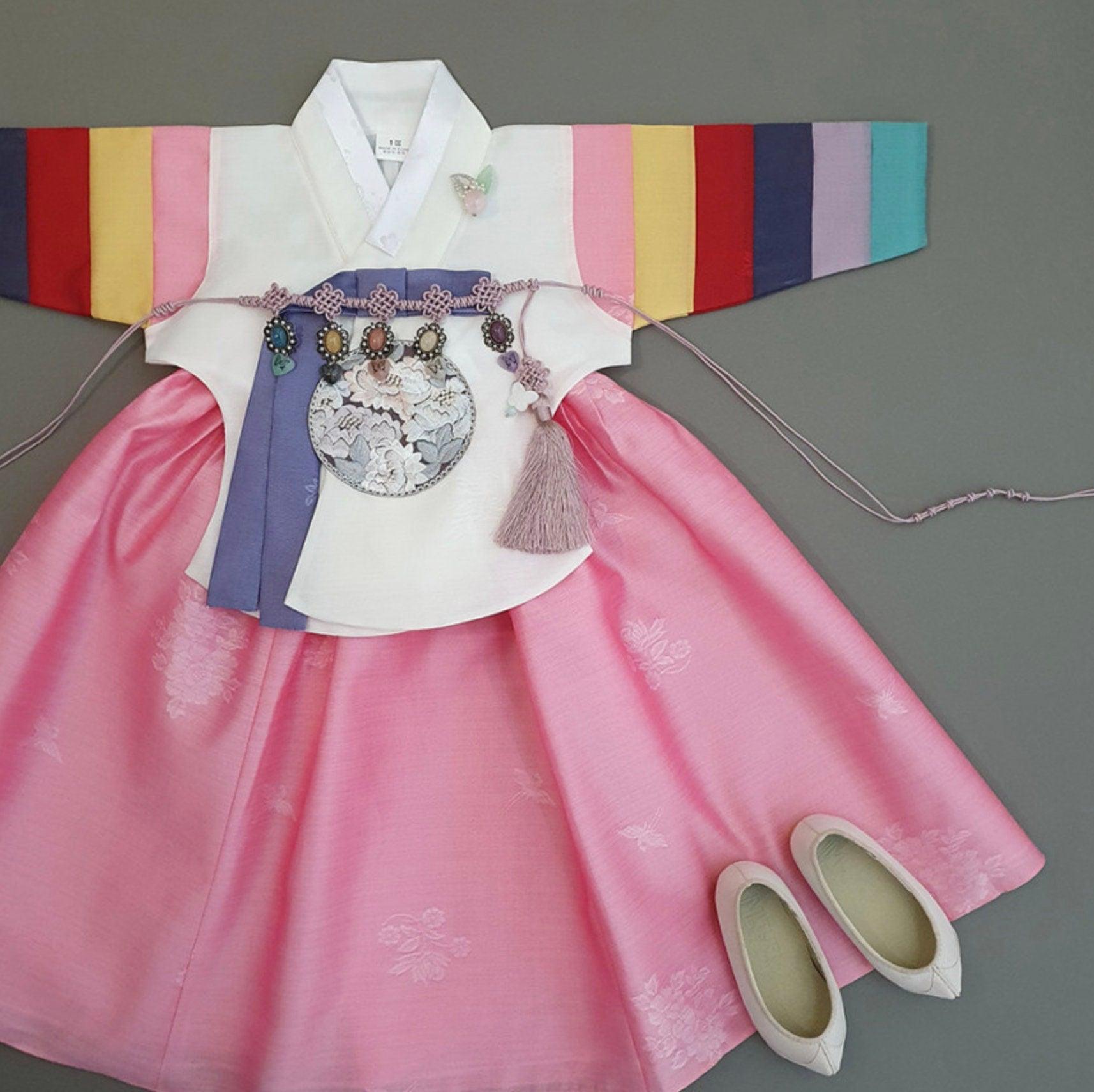 Jeongdam Ivory Dangui Light Pink Girl Hanbok (100D-15YR) - Native Korean
