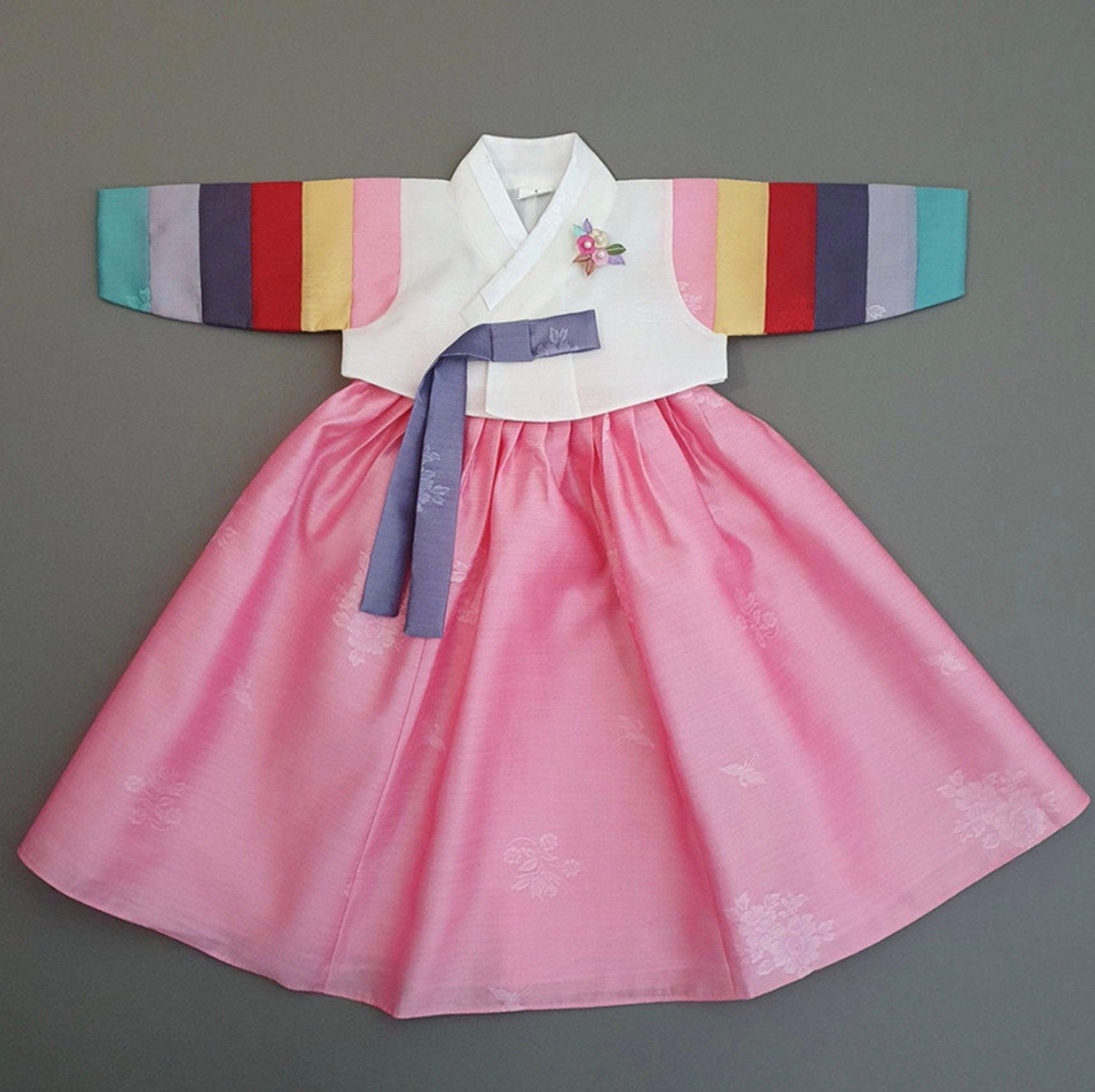 Jeongdam Ivory Jeogori Light Pink Girl Hanbok (100D-15YR) - Native Korean