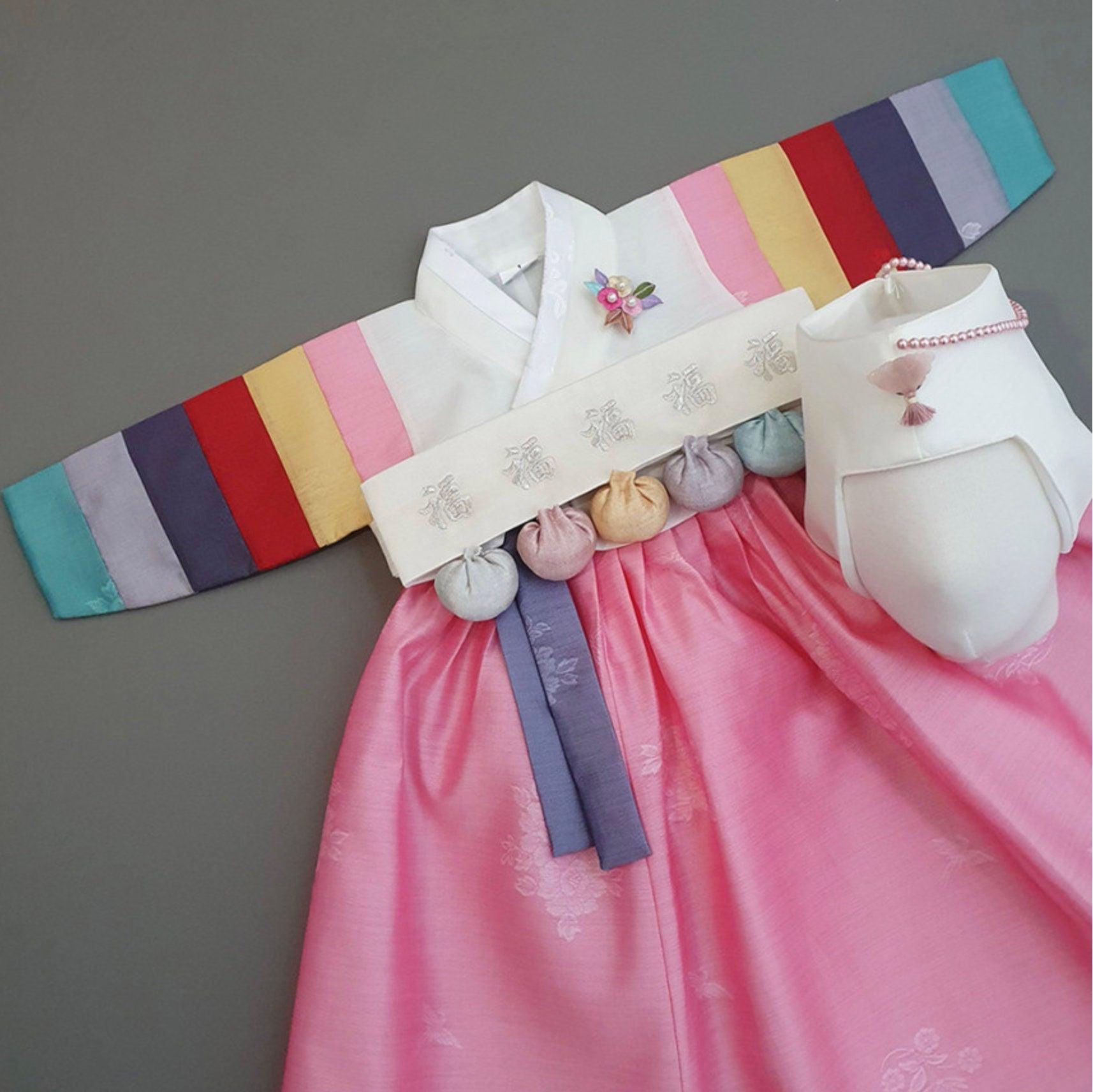 Jeongdam Ivory Jeogori Light Pink Girl Hanbok (100D-15YR) - Native Korean