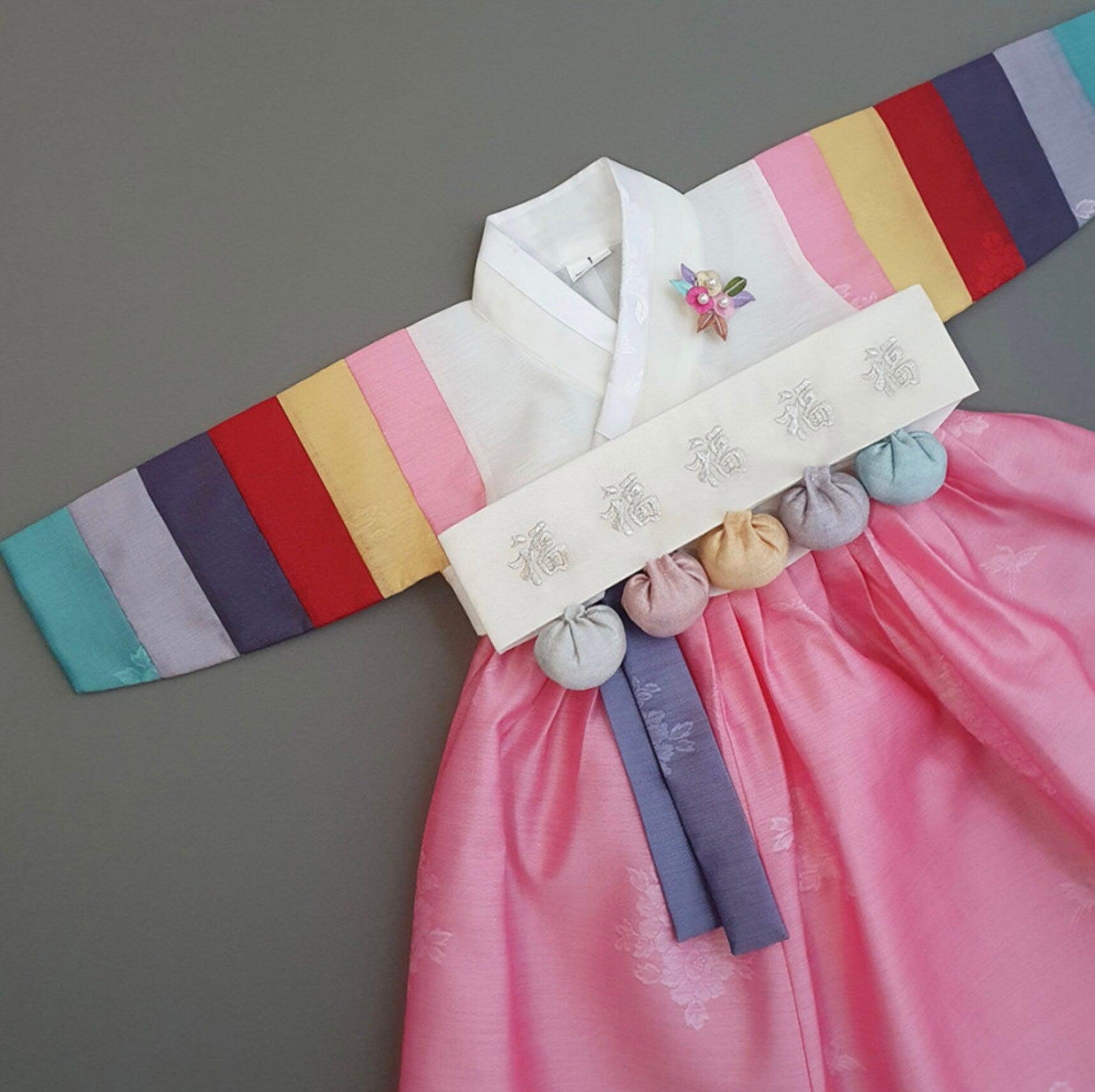Jeongdam Ivory Jeogori Light Pink Girl Hanbok (100D-15YR) - Native Korean