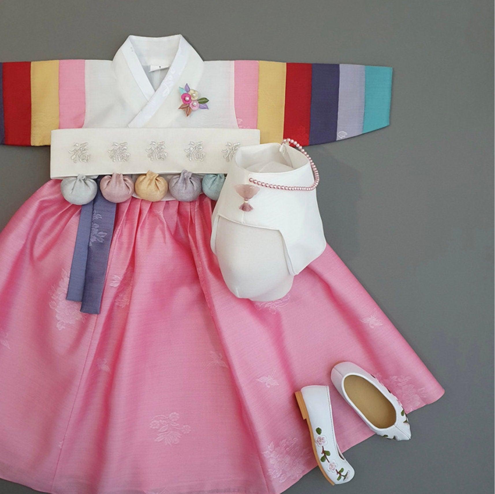 Jeongdam Ivory Jeogori Light Pink Girl Hanbok (100D-15YR) - Native Korean