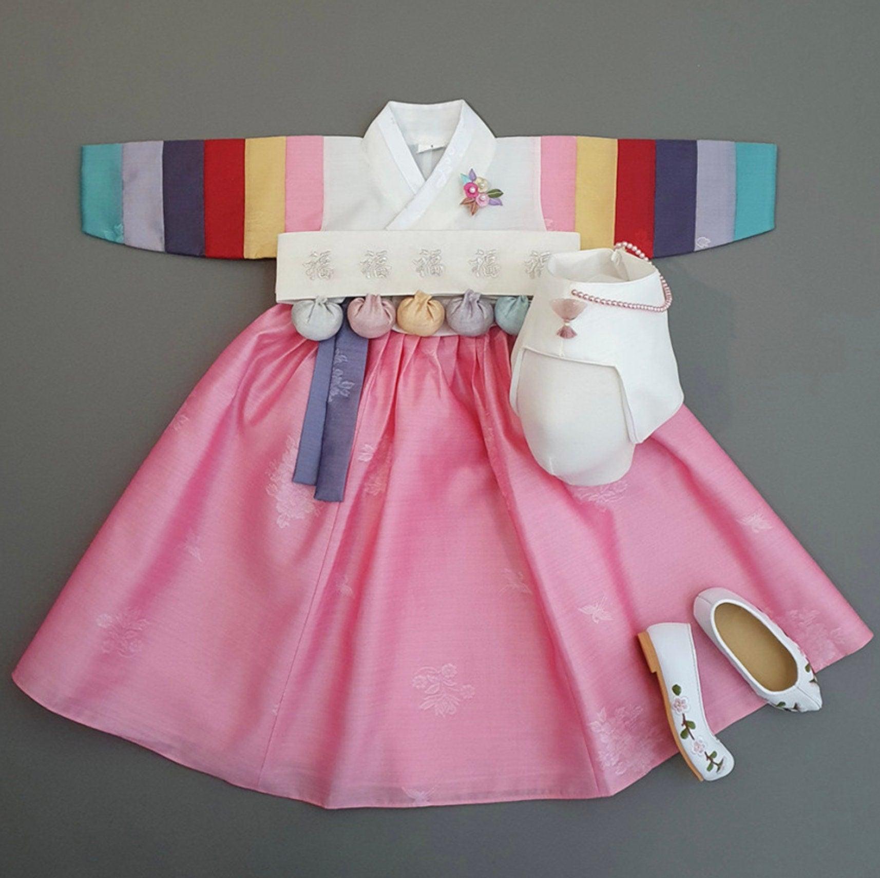 Jeongdam Ivory Jeogori Light Pink Girl Hanbok (100D-15YR) - Native Korean