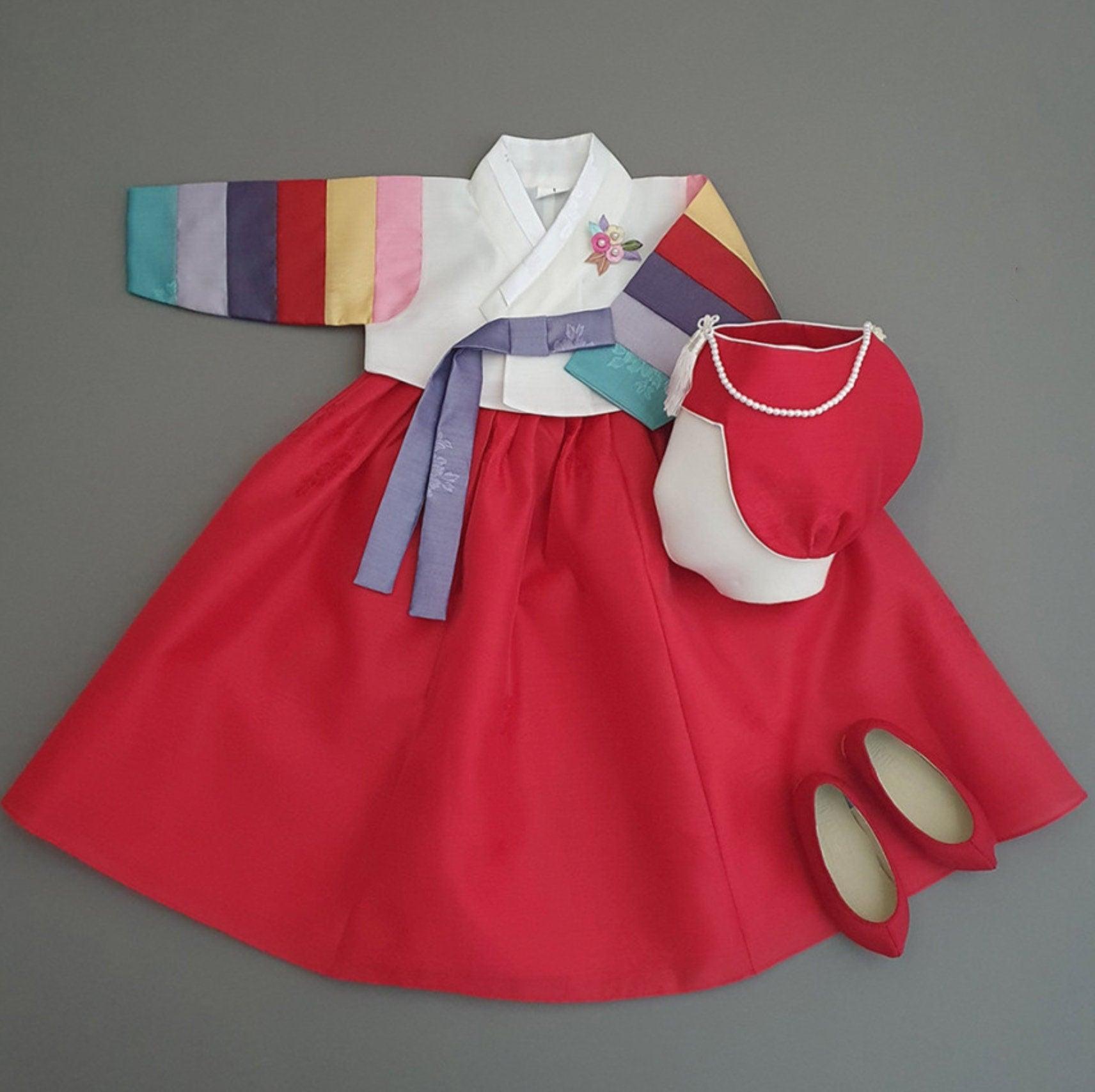Jeongdam Ivory Red Girl Hanbok (100D-15YR) - Native Korean