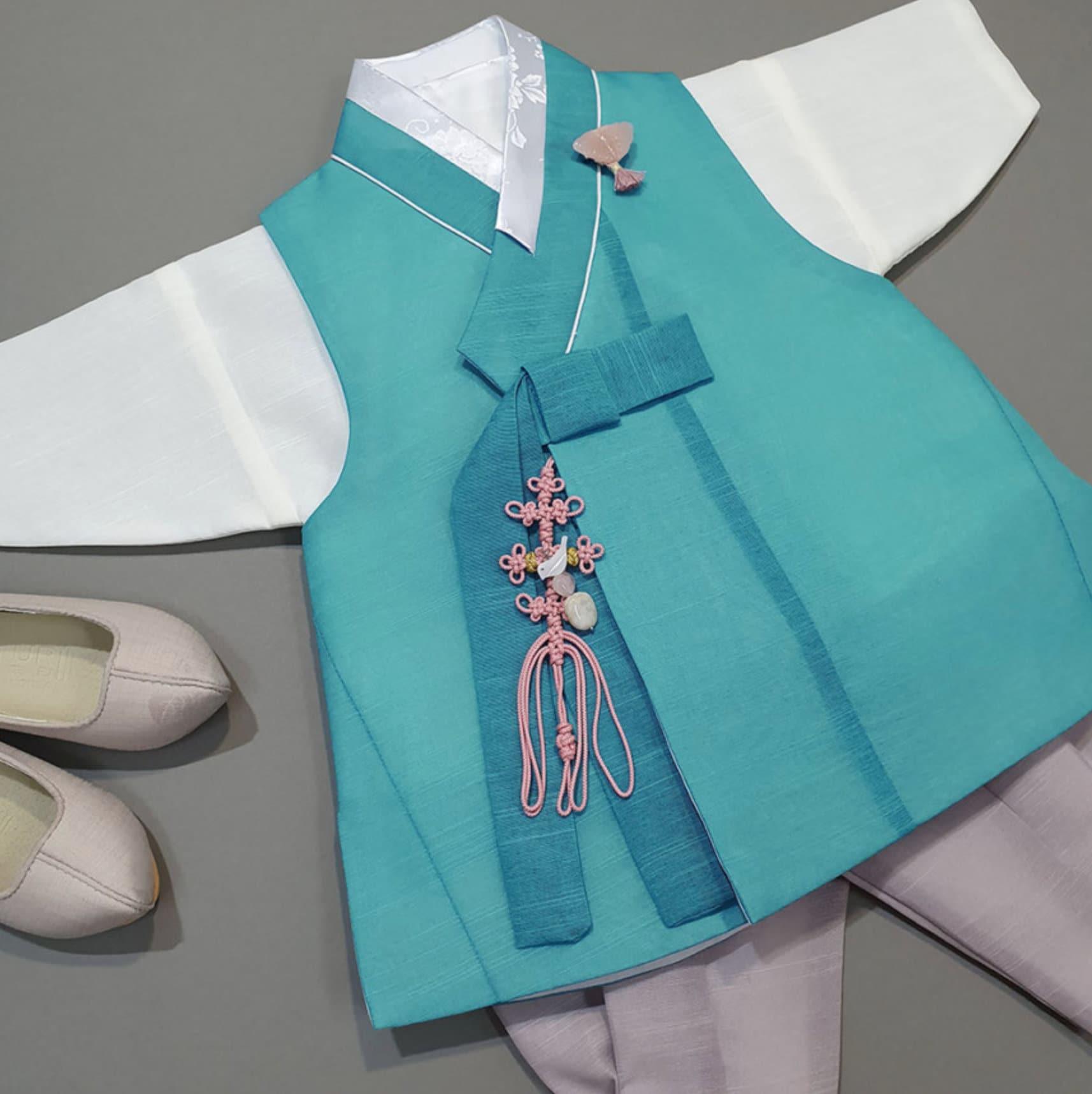 Jungsung Turquoise Boy Hanbok (100D-1YR) - Native Korean