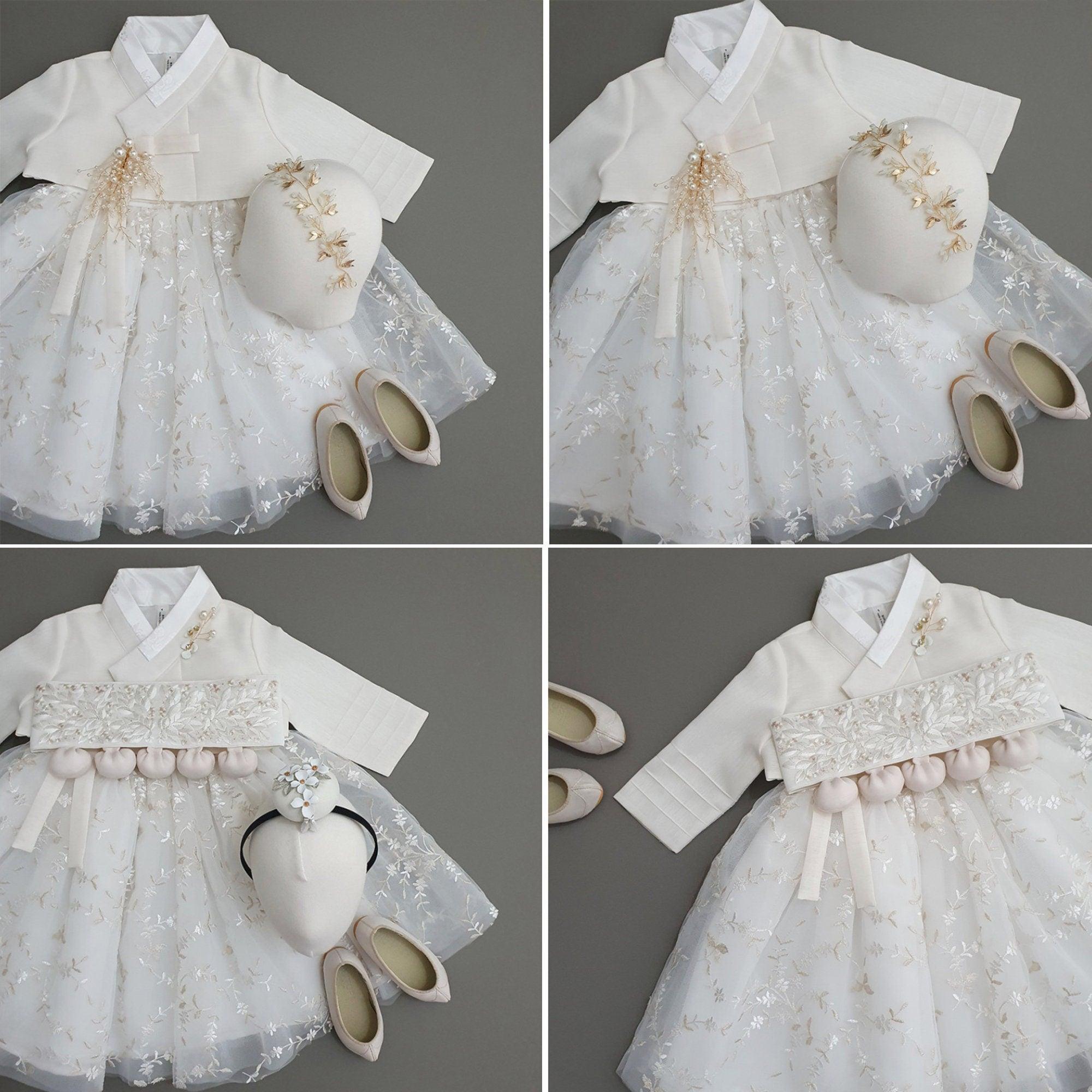 Kawha Ivory Dress Girl Hanbok (100D-8YR) - Native Korean