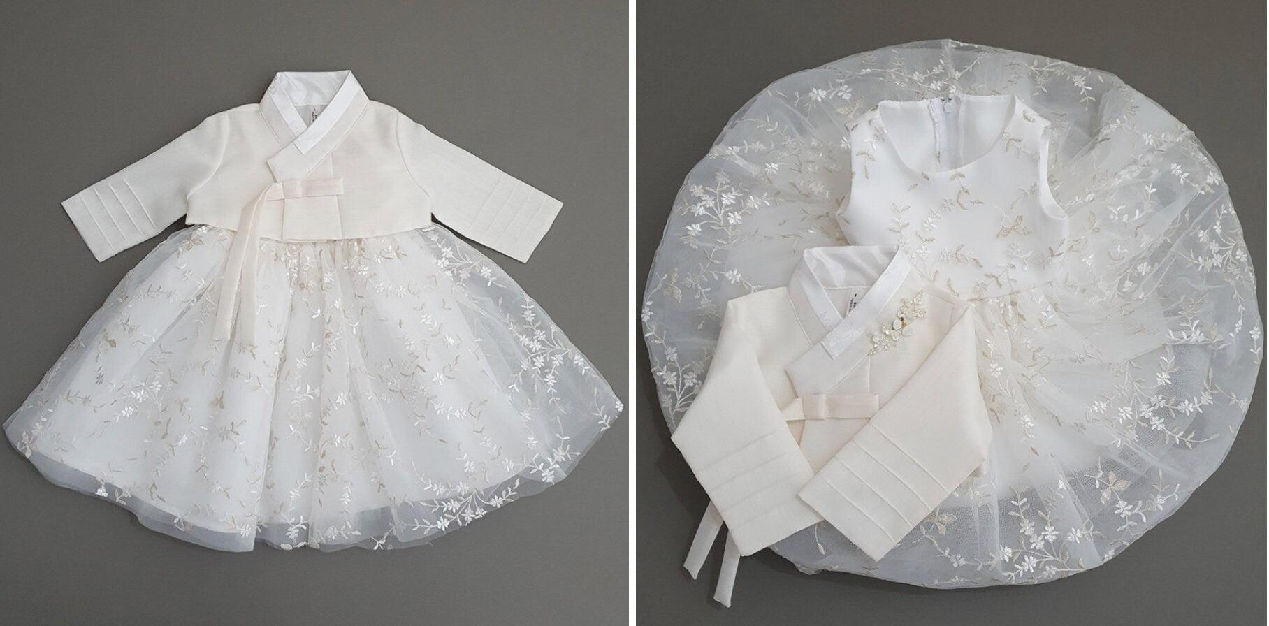 Kawha Ivory Dress Girl Hanbok (100D-8YR) - Native Korean