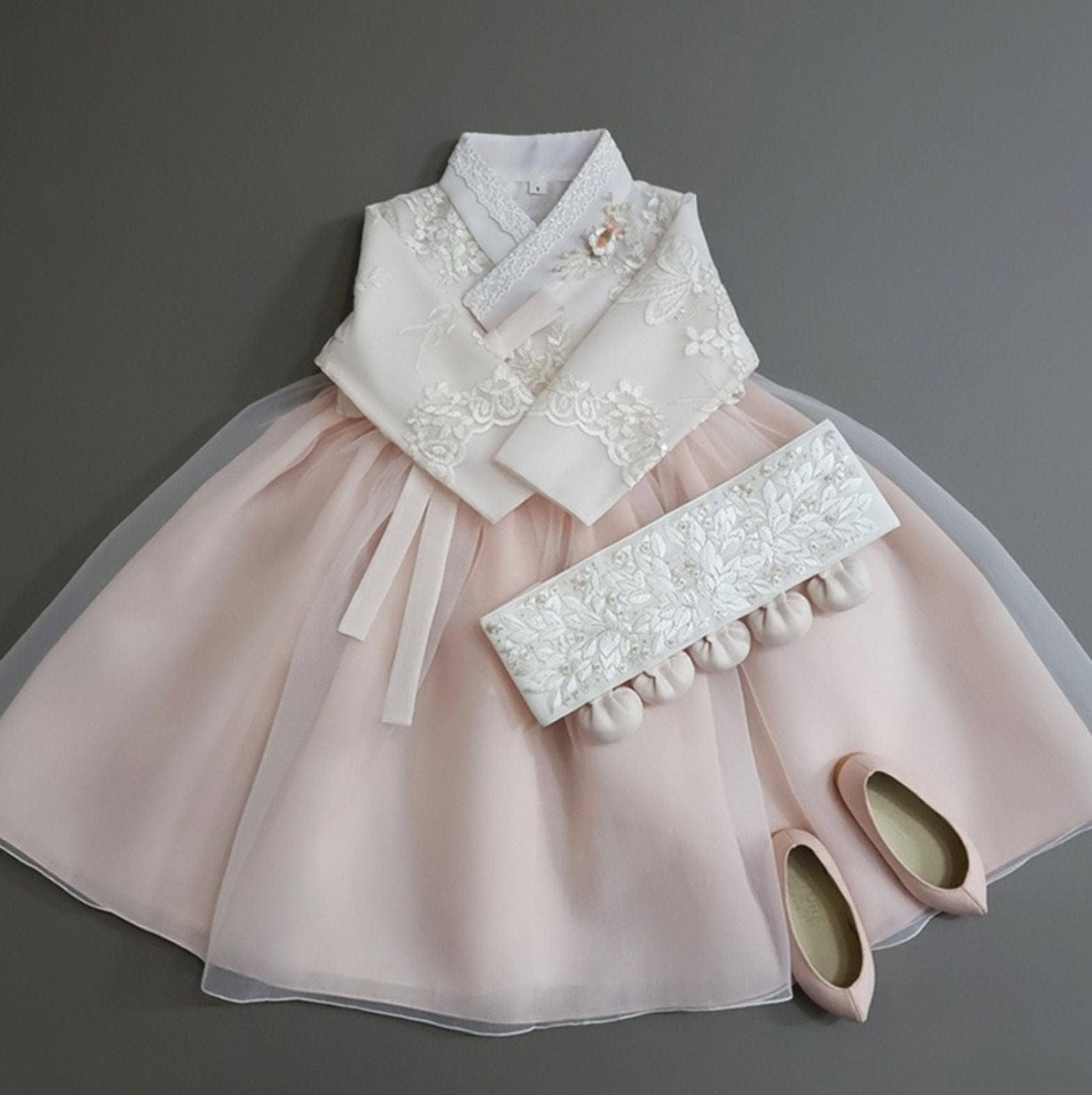 Lunar Peach Dress Girl Hanbok (1-8YR) - Native Korean