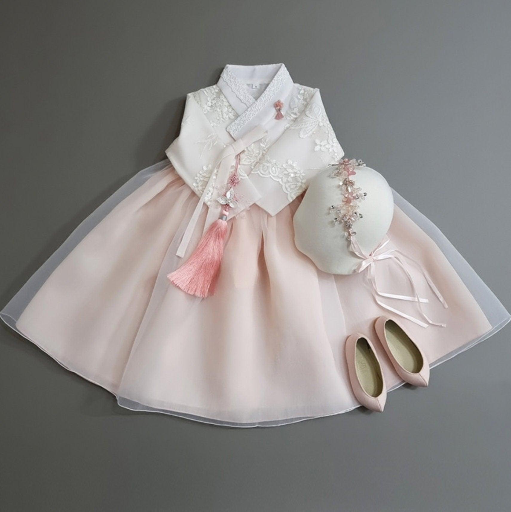 Lunar Peach Dress Girl Hanbok (1-8YR) - Native Korean