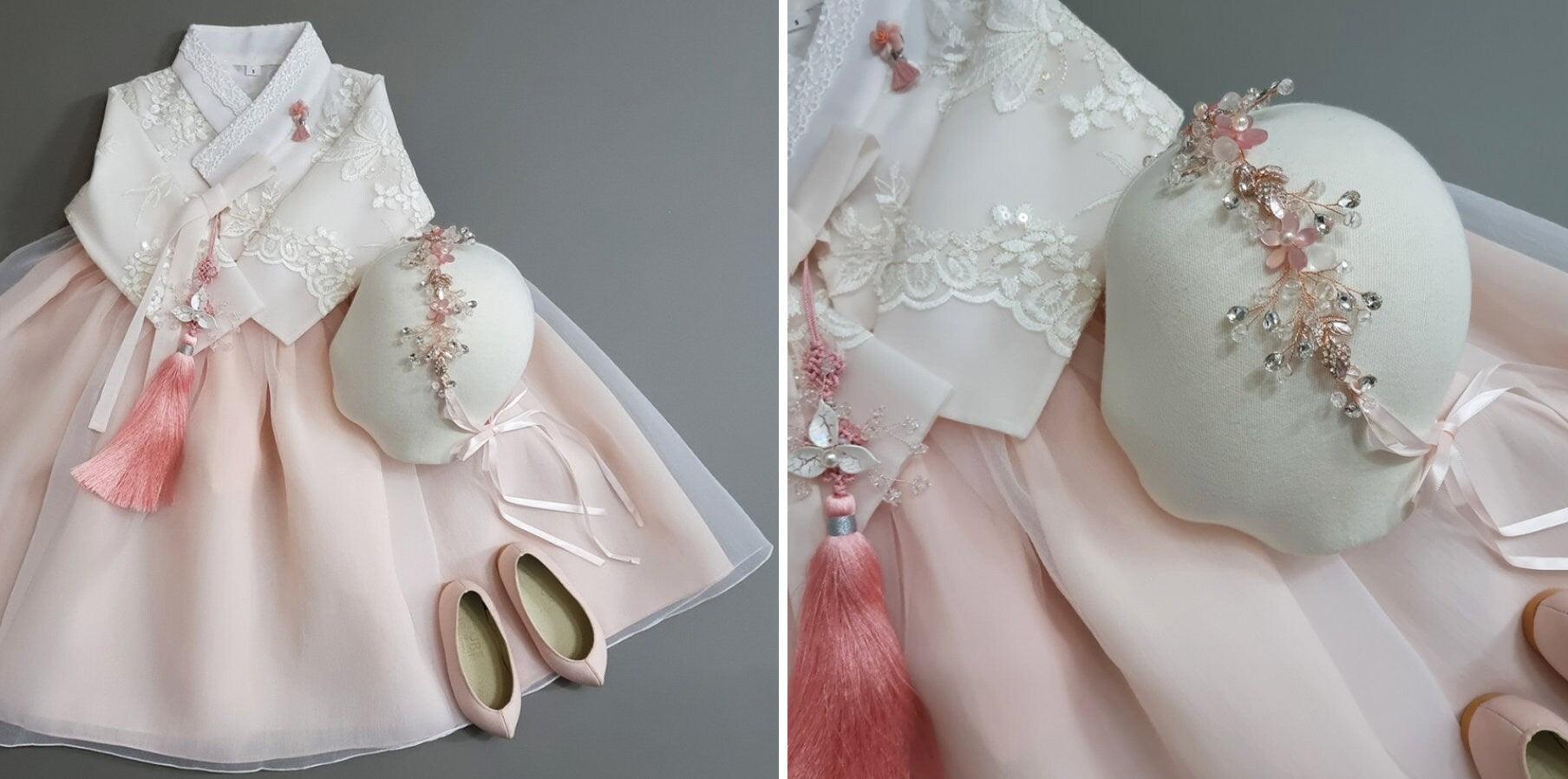 Lunar Peach Dress Girl Hanbok (1-8YR) - Native Korean