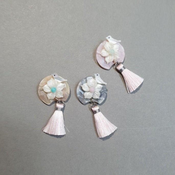 Mini Bird Flower Tassel Brooch - Native Korean