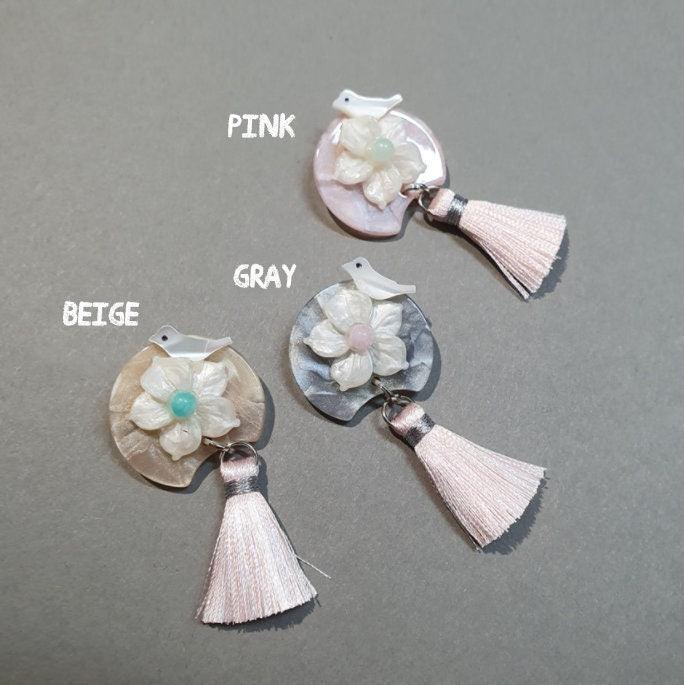 Mini Bird Flower Tassel Brooch - Native Korean