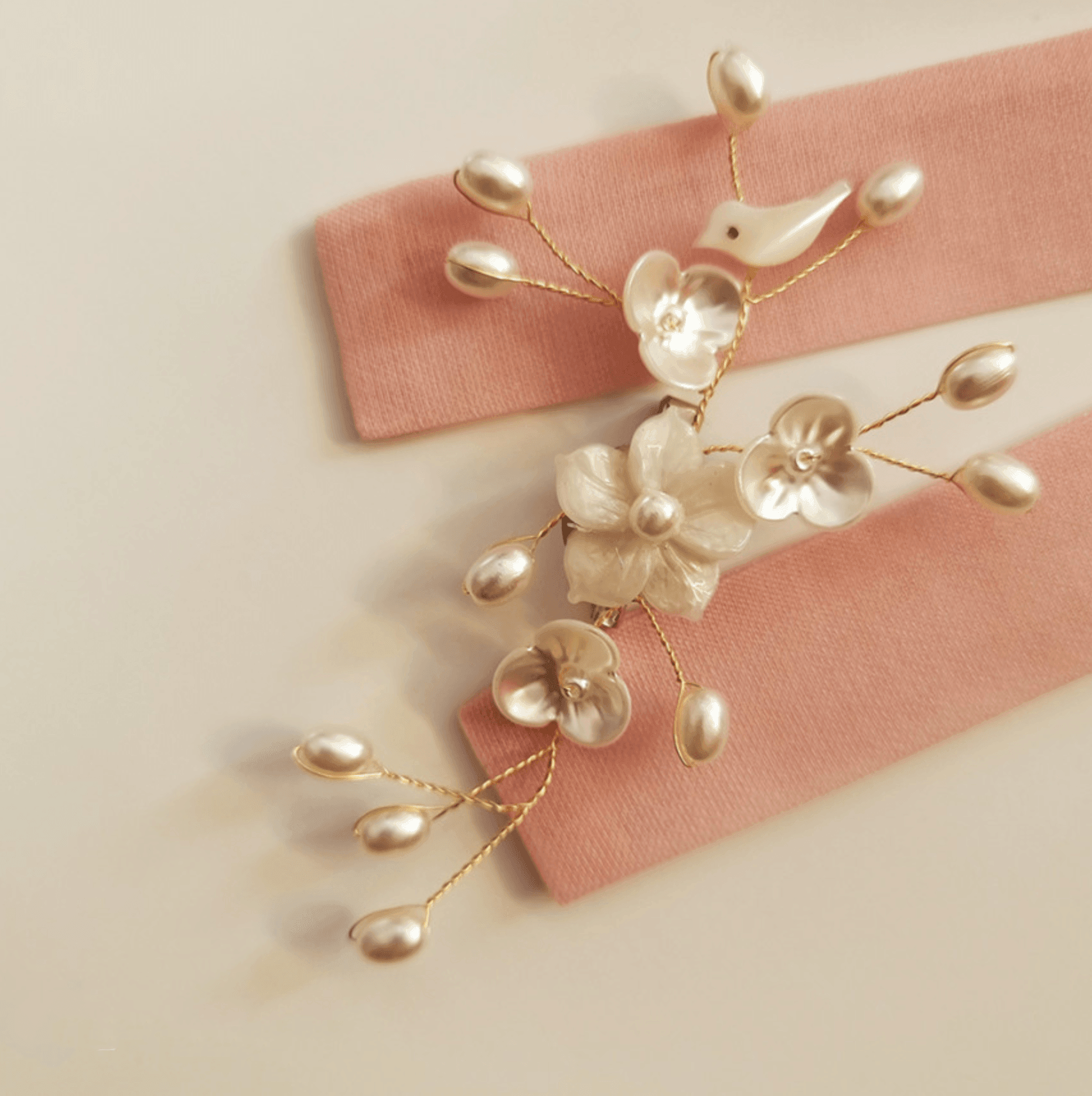 Pearl Bird Flower Brooch - Native Korean